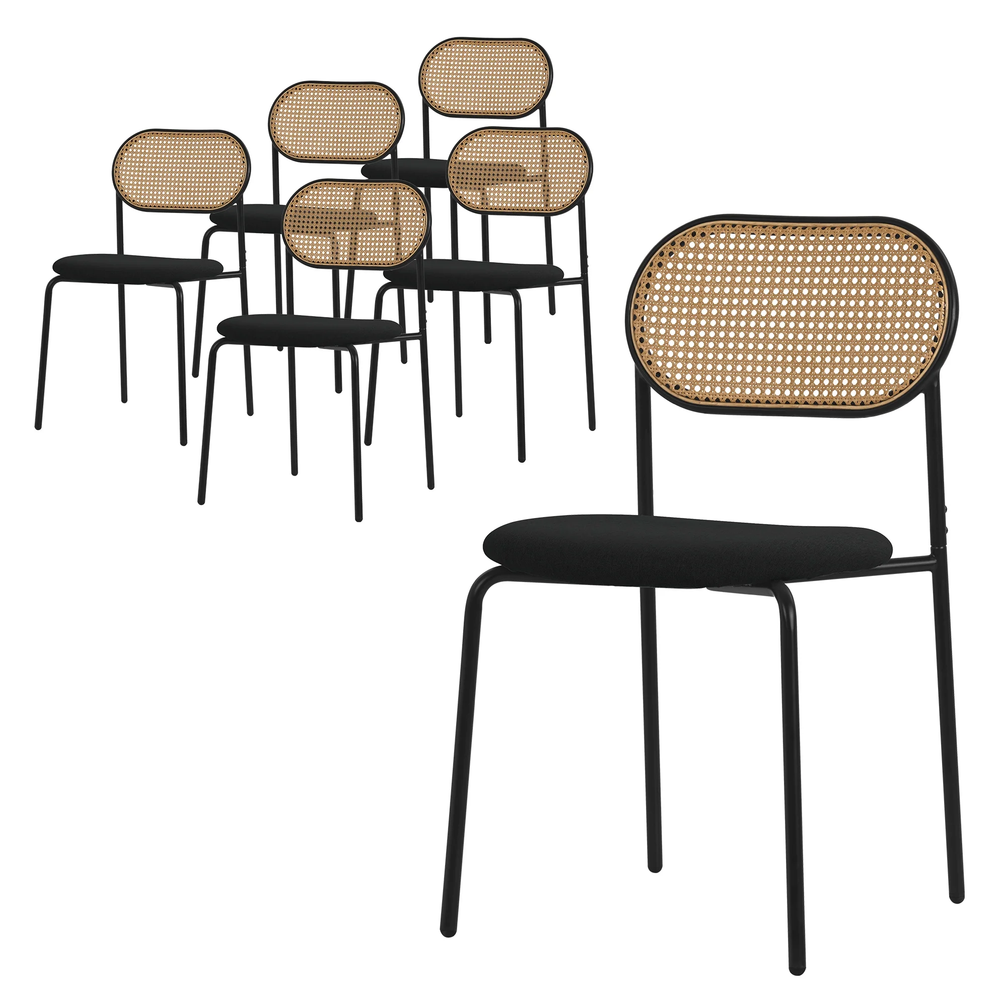 Esszimmerstühle mit Rattan Rückenlehne, Rund, Metallbeinen, Gepolstert, Ergonomisch, Modern - Image 4