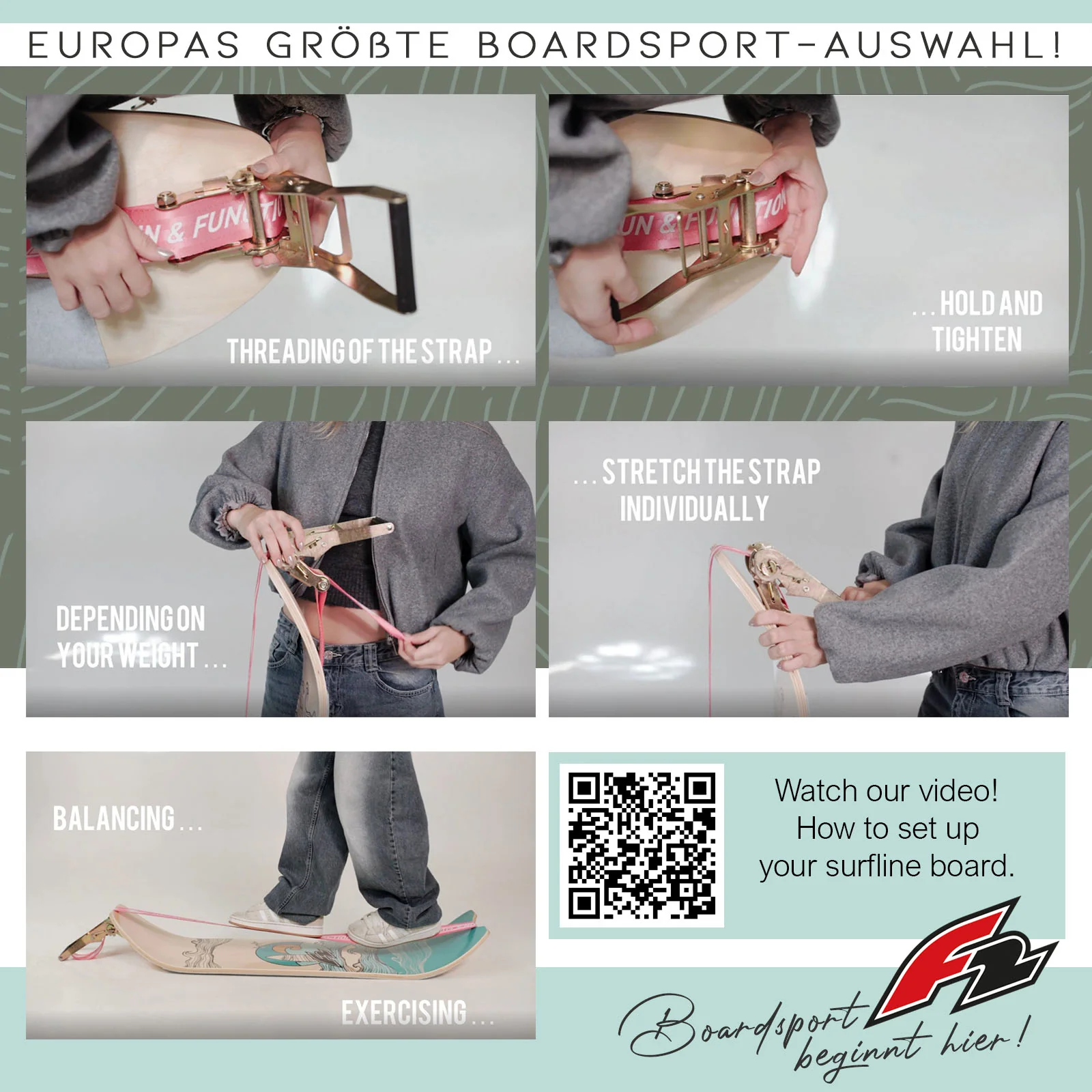 F2   Balance Board Surfline Board Slackline Training  105x27,5cm Schwarz 2024/25 - Image 4