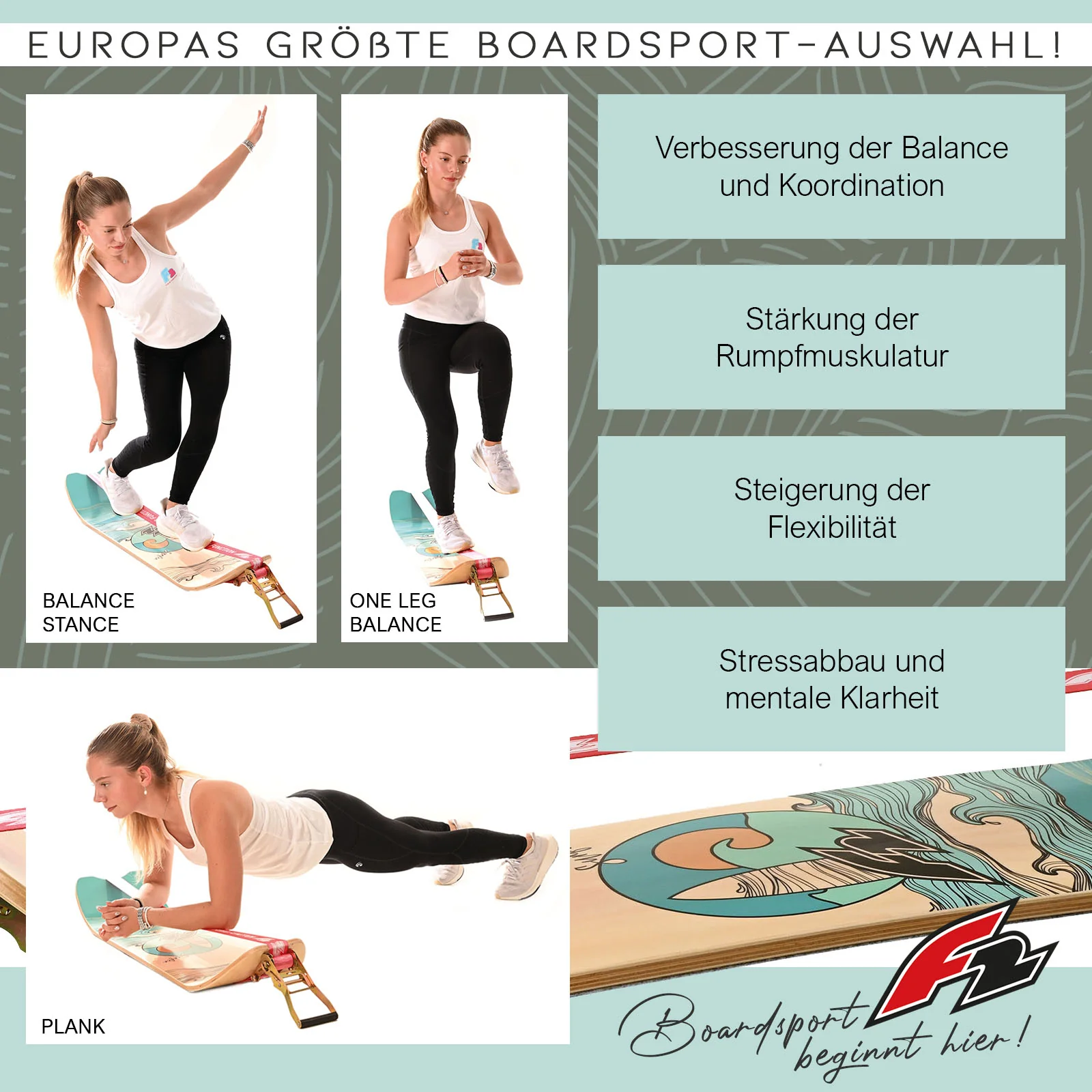 F2   Balance Board Surfline Board Slackline Training  105x27,5cm Schwarz 2024/25 - Image 9