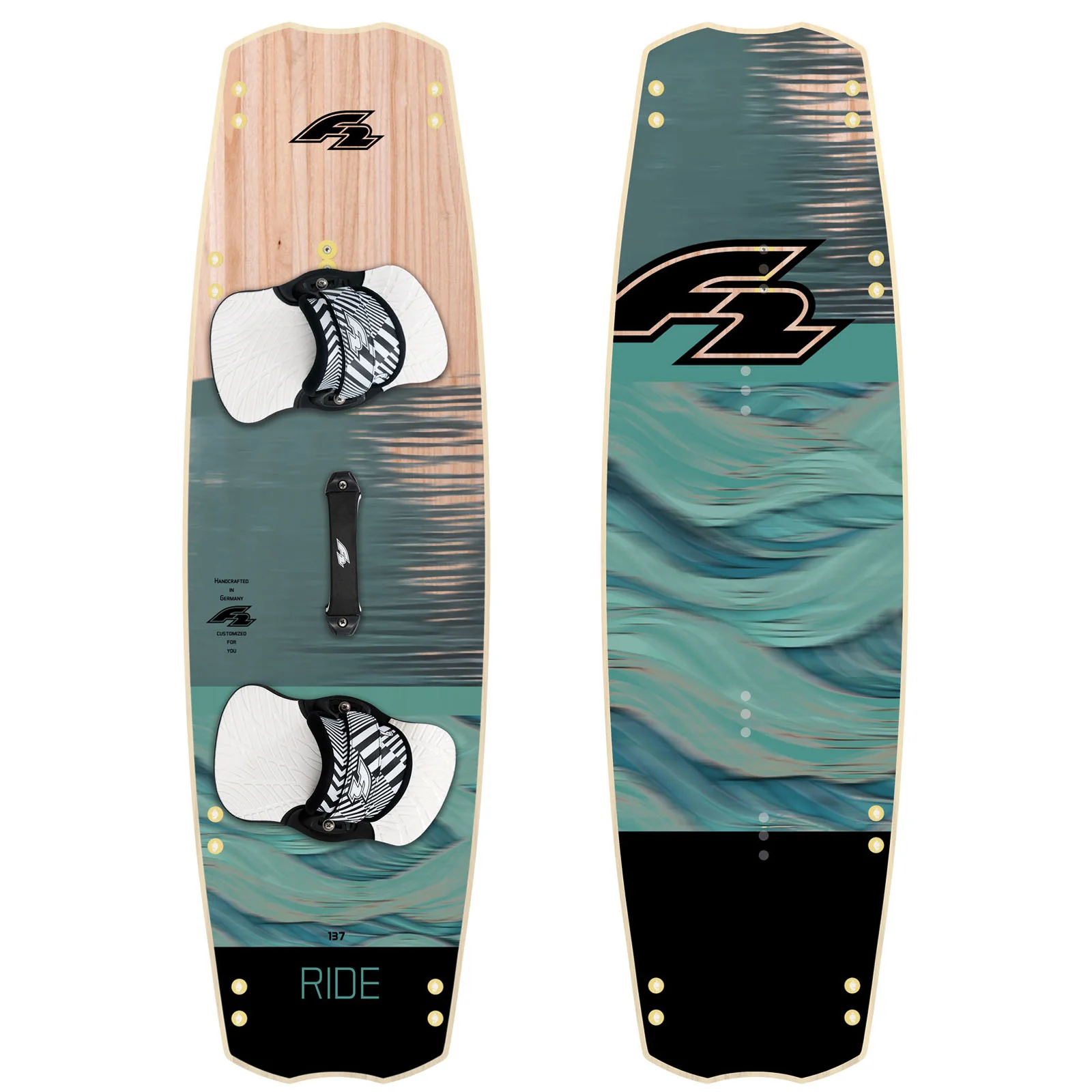 F2  Kiteboard Ride Wood Ocean Kitesurf Board 137cm Aqua - Image 4