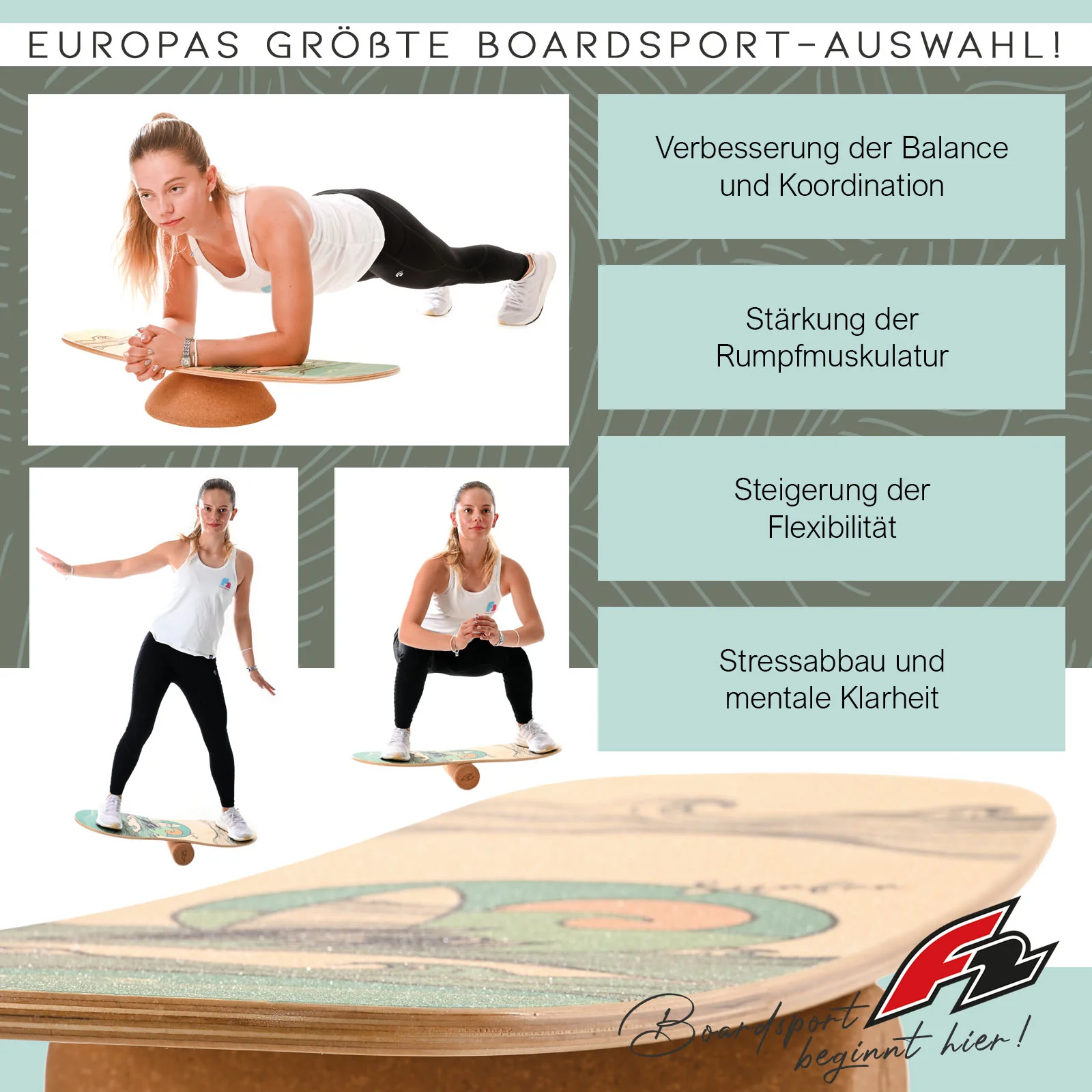 F2 Set Balance Board Surfer 76x28cm mit Korkrolle - Image 9
