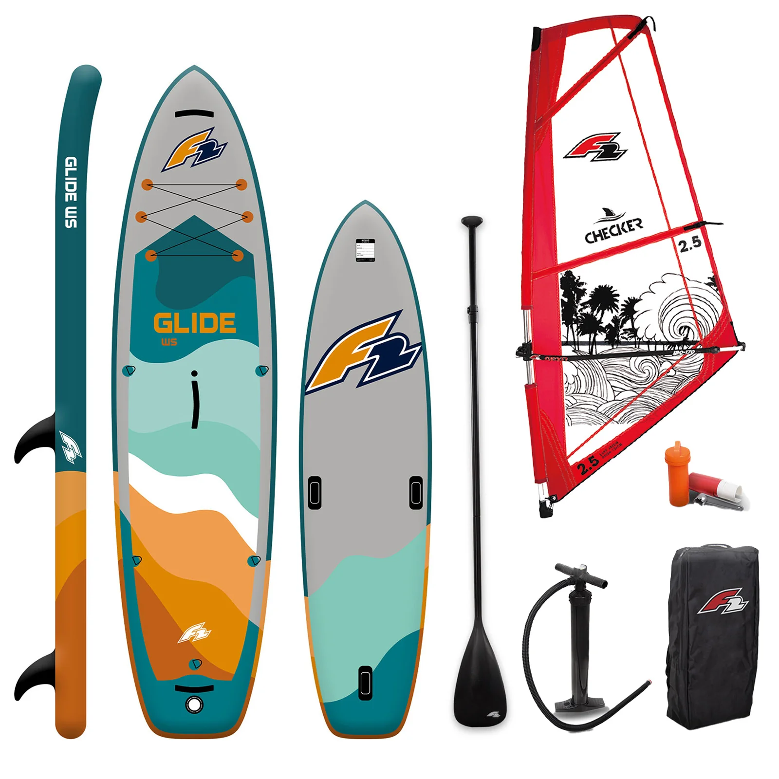 F2 Set Glide SUP 10'2" mit Windsurfsegel Checker 3,5qm - Image 10