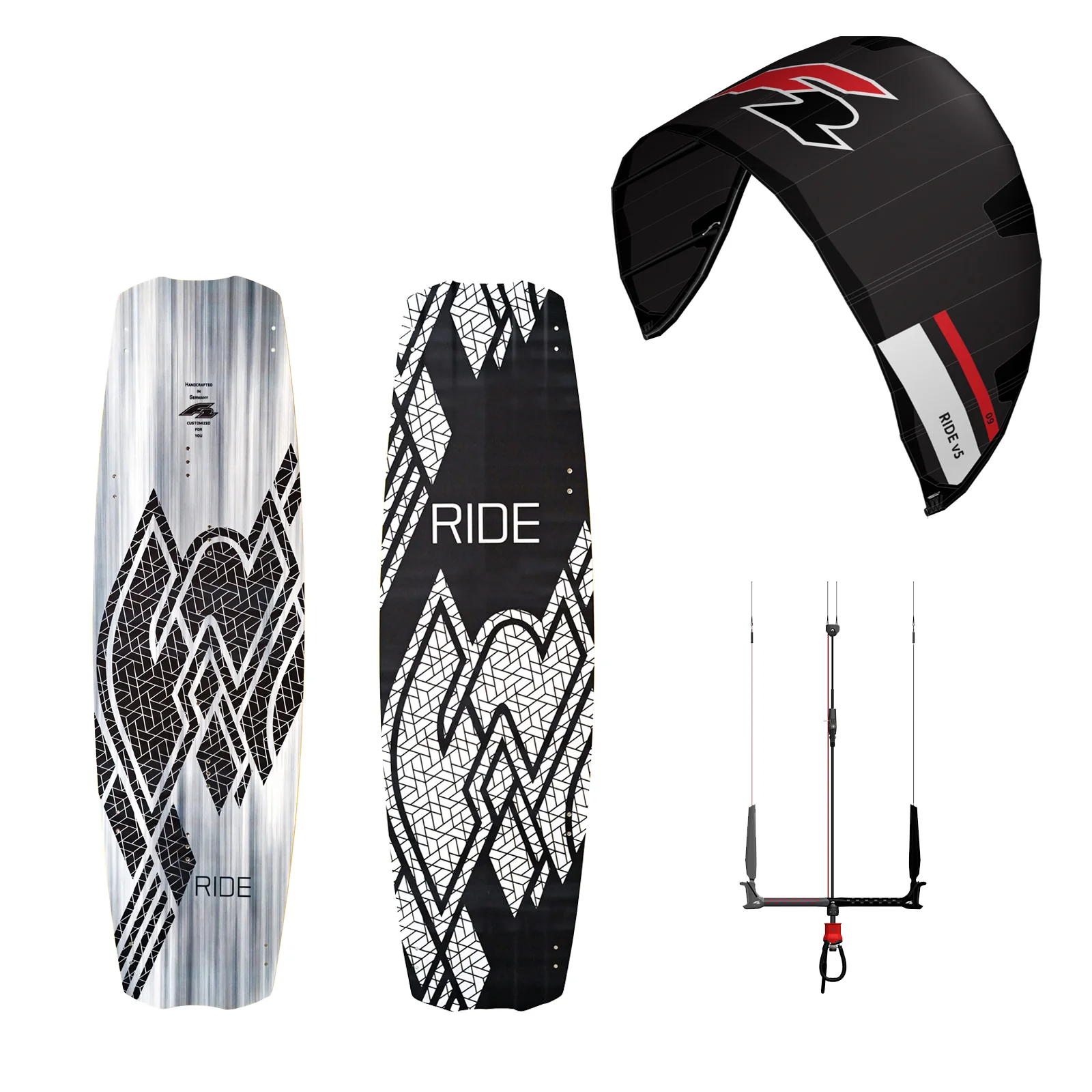 F2 Set Kite Ride V5 5qm + Kiteboard Ride White Icon 133cm + Control Bar  46cm - Image 11