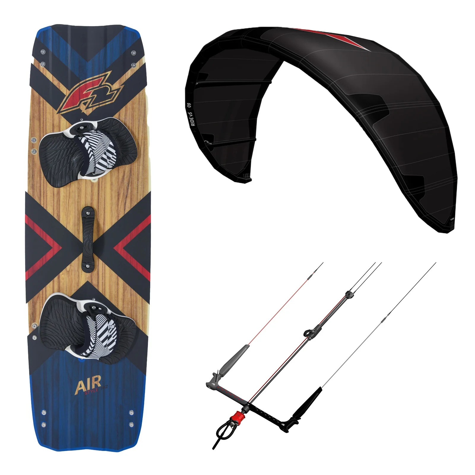 F2 Set Kite Ride V5 9qm + Kiteboard Air Wood 142cm + Control Bar 46cm - Image 11