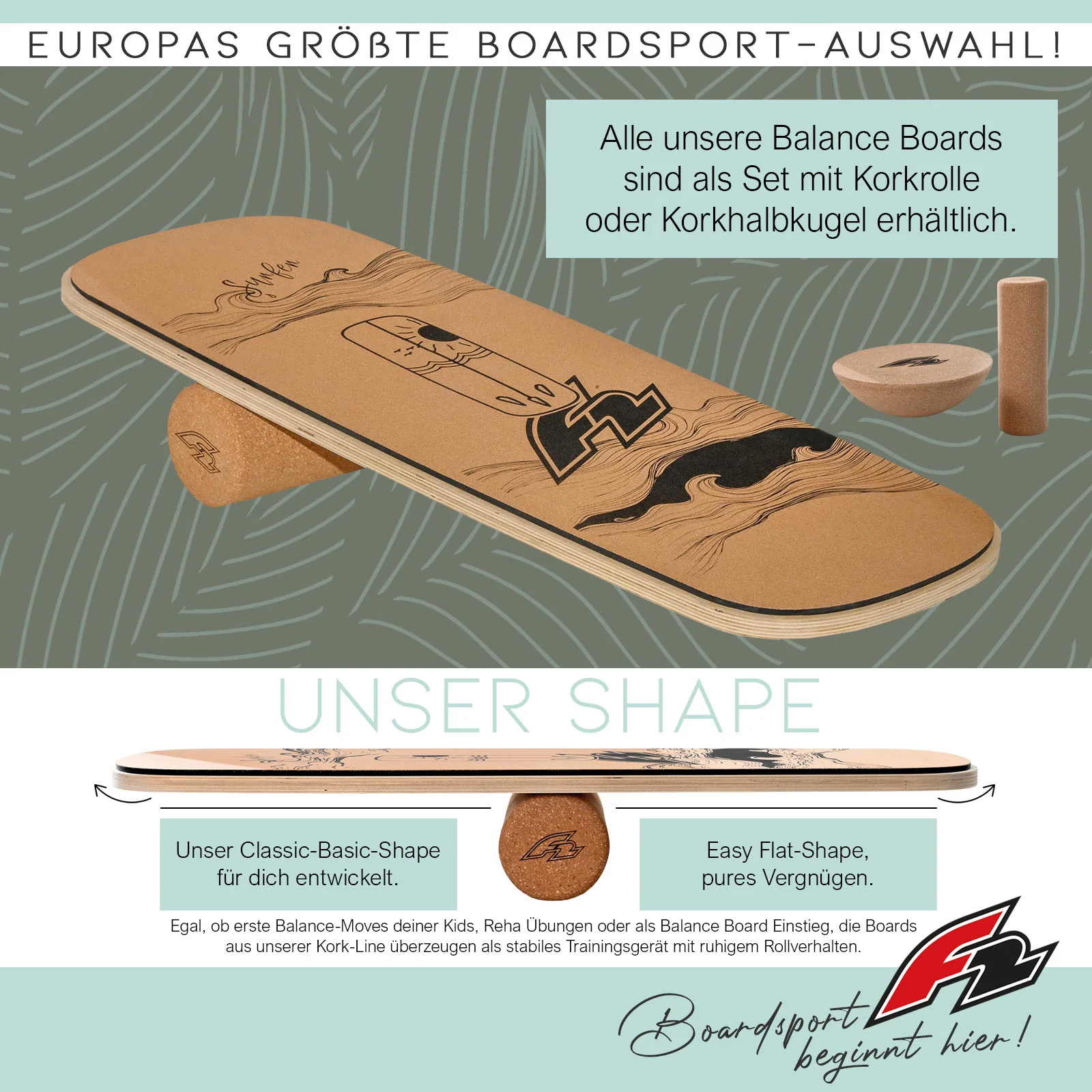 F2 Set Kork Balance Board Pill Flat Shape 80x30cm + Halbkugel - Image 2