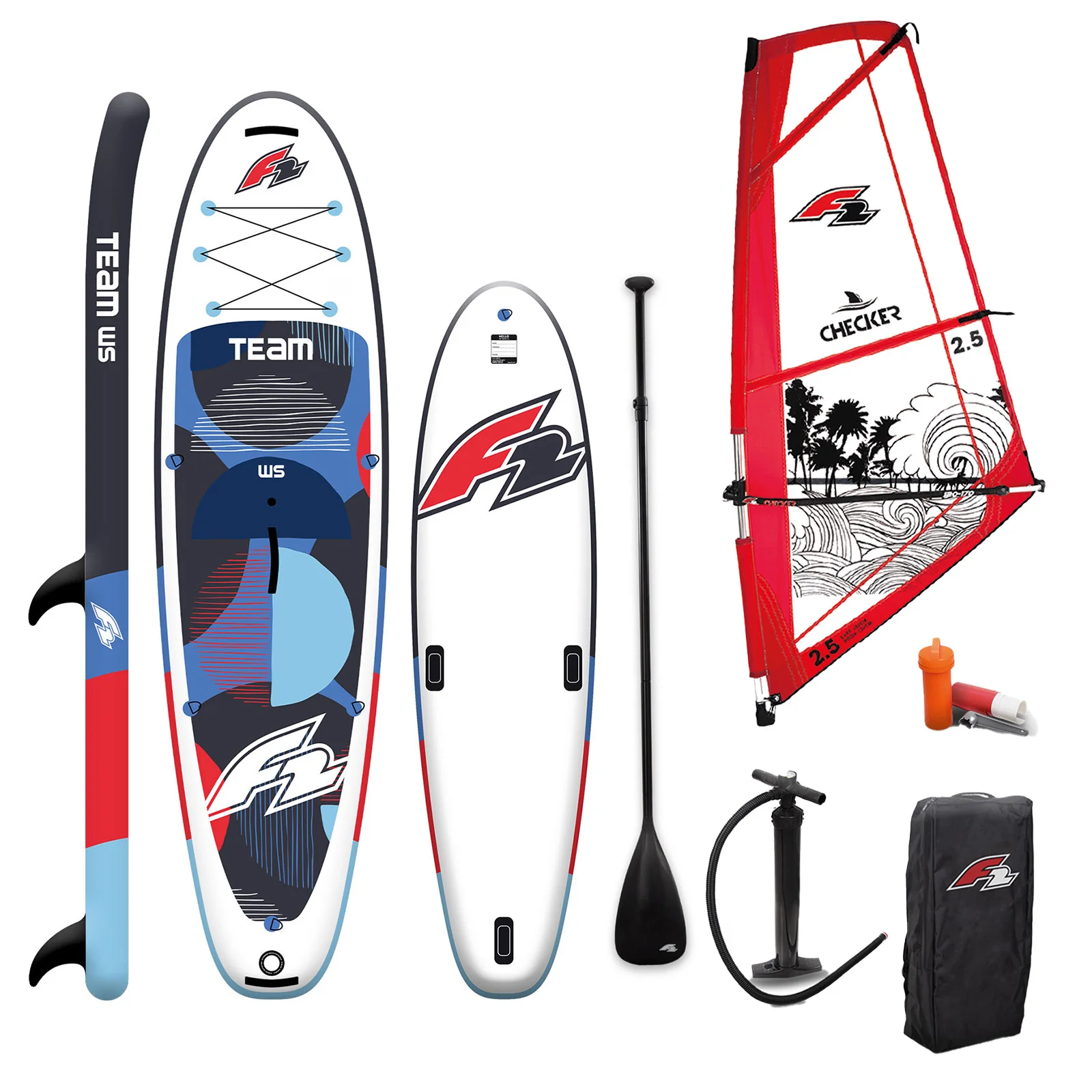 F2 Set Team SUP 10'5" mit Windsurfsegel Checker 2qm