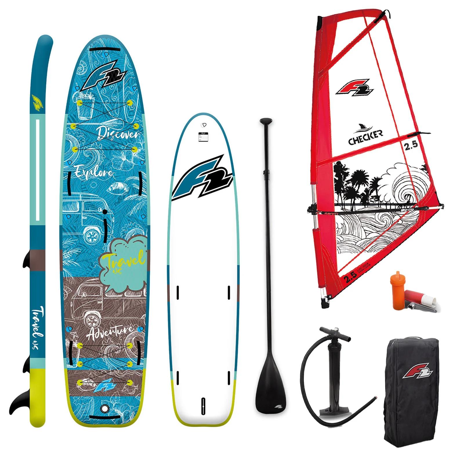 F2 Set Travel SUP 12" mit Windsurfsegel Checker 4,5qm - Image 7