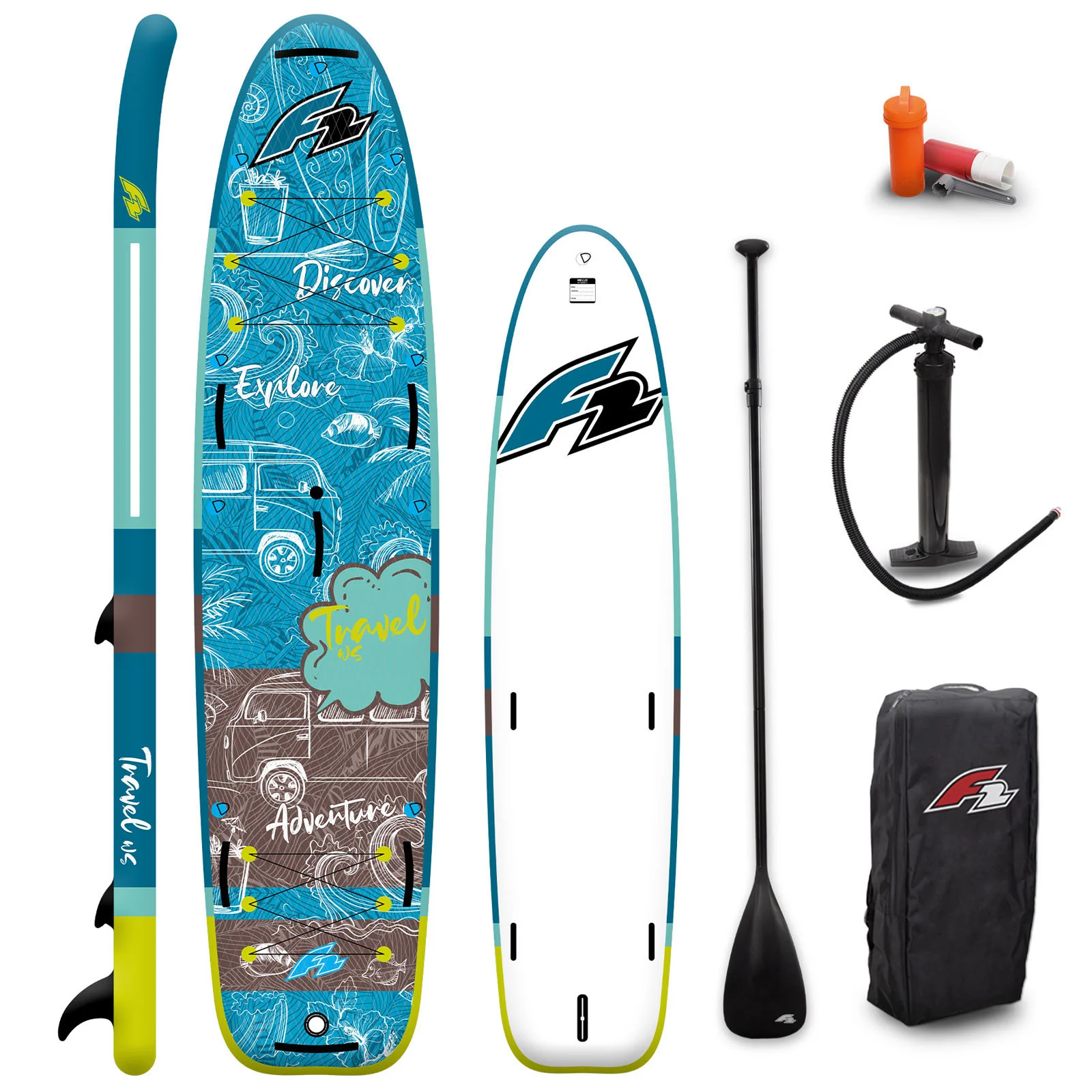 F2 Set Travel SUP 12'5" mit Windsurfsegel Checker 5,5qm - Image 2