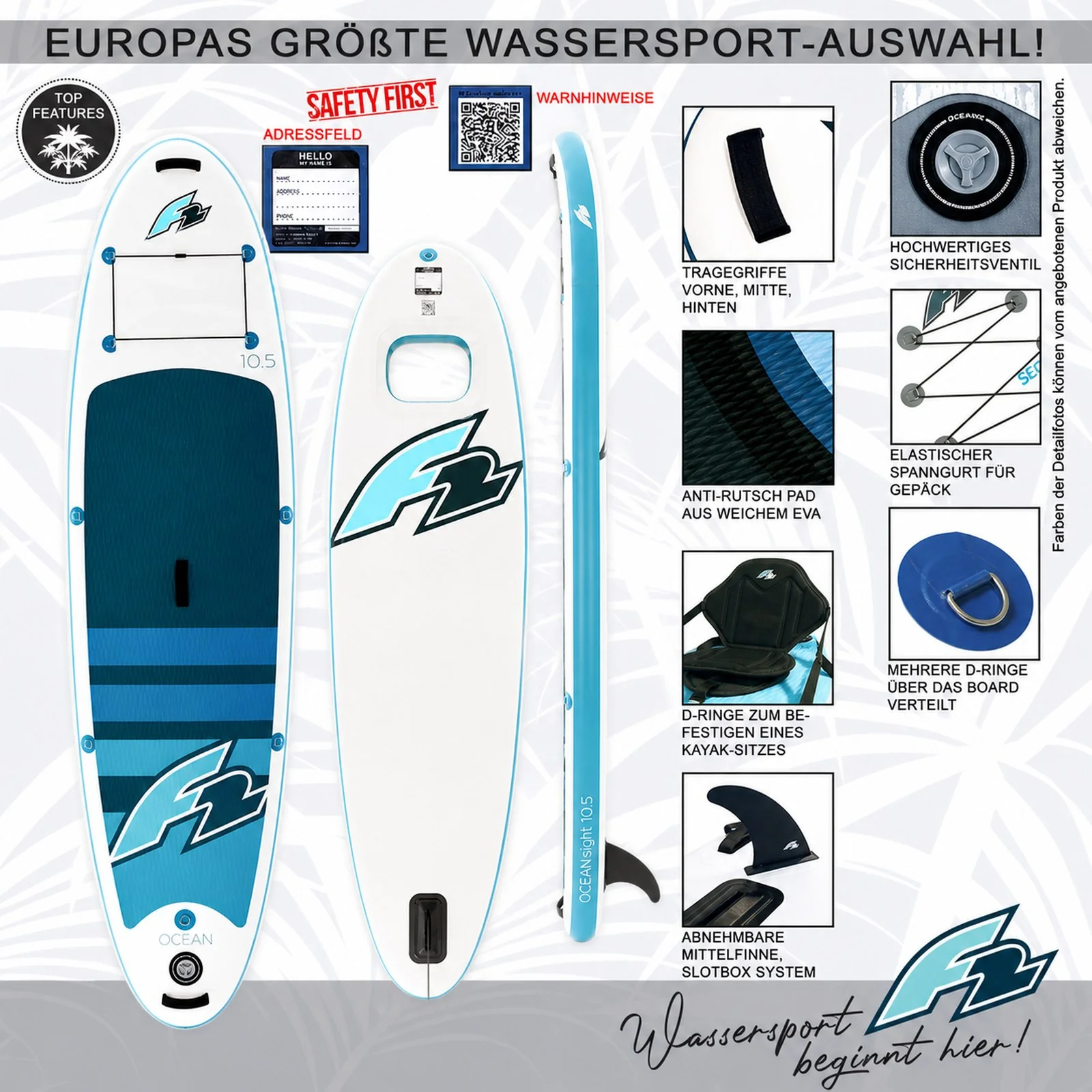 F2  Stand Up Paddle Board Ocean Sight Board Only 320cm 10,5 Weiss - Image 7