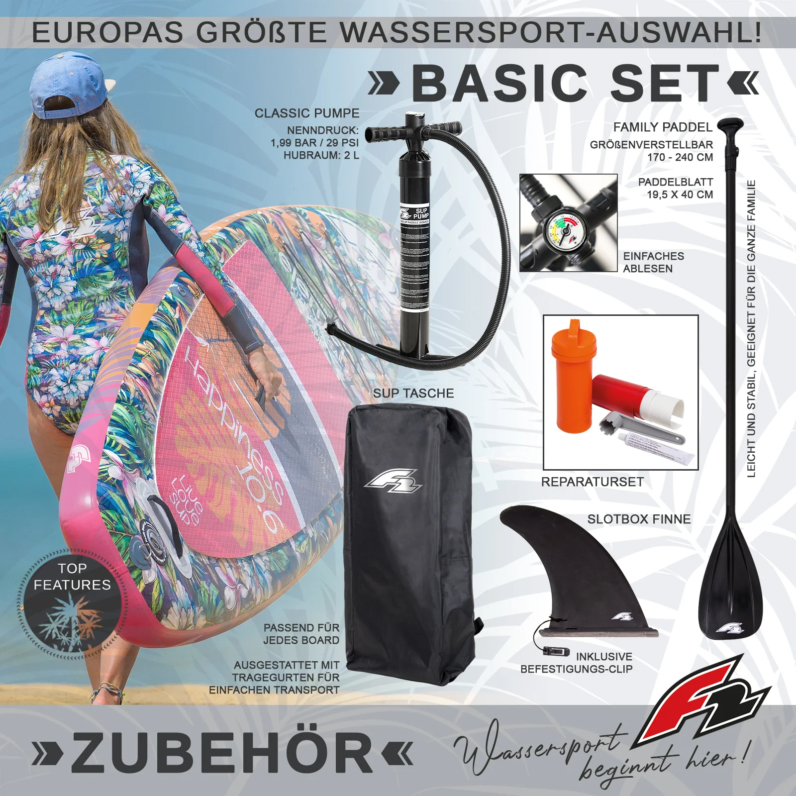 F2  Stand Up Paddle Board Surf SUP Damen 10'6" Lila - Image 8