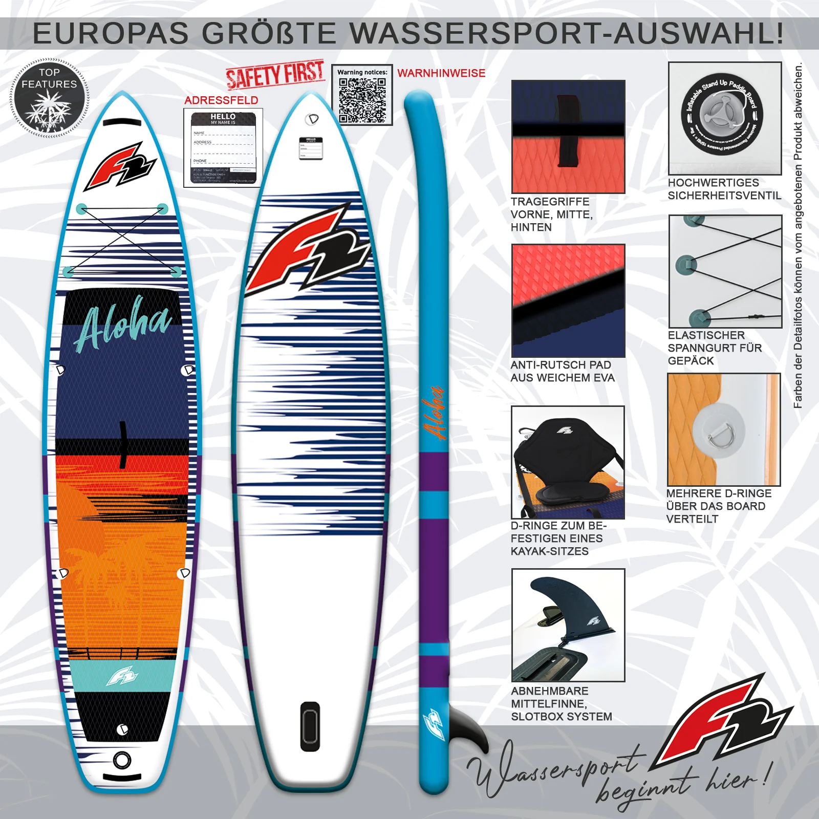 F2  SUP Stand Up Paddle Board Aloha  11'4''  Rot - Image 14