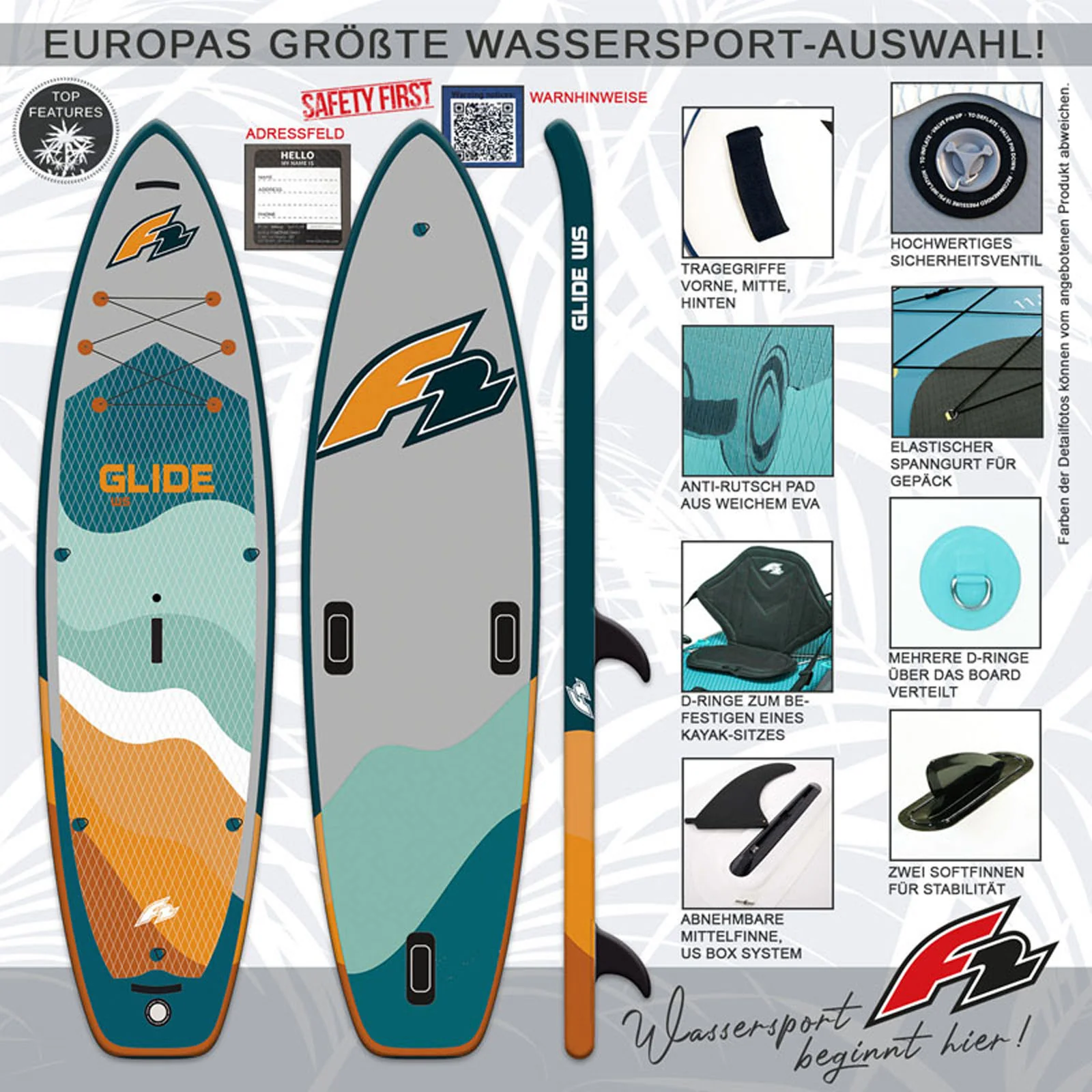 F2  SUP Stand Up Paddle Board Glide WS  10'2''  Petrol - Image 7