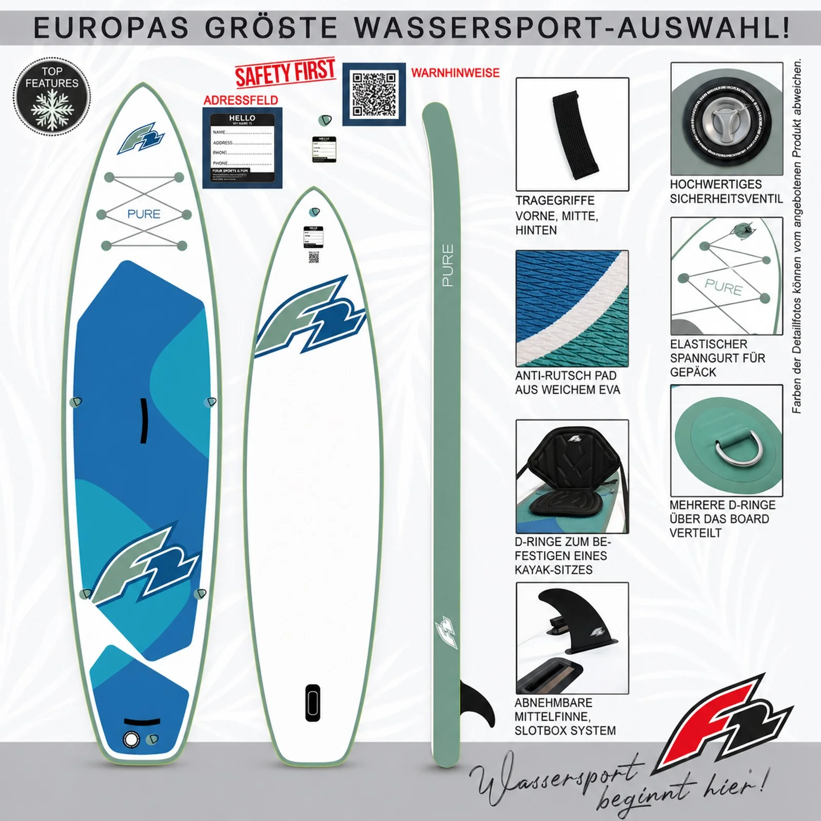 F2  SUP Stand Up Paddle Board Pure - Board only 372cm 12,2 Weiss - Image 12