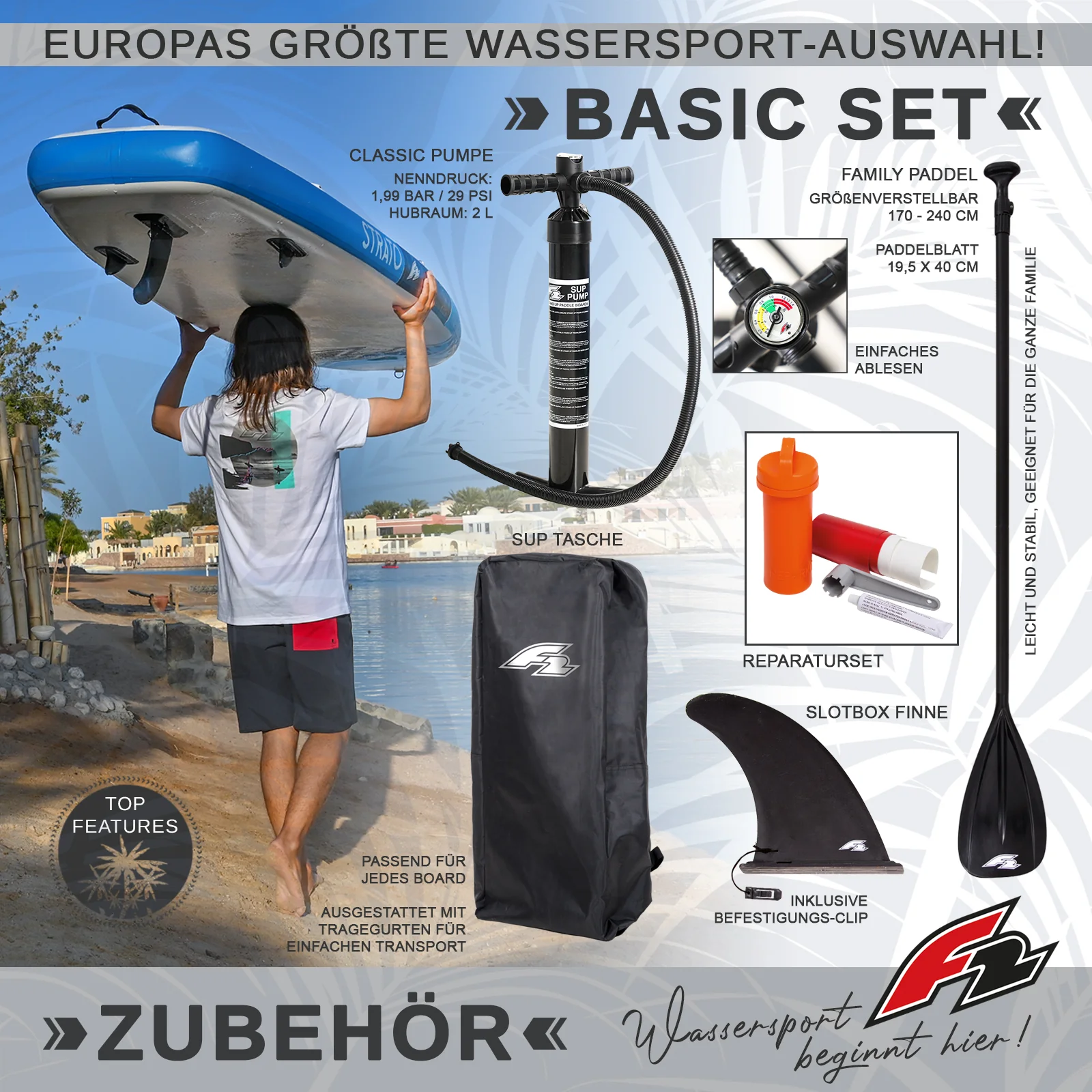 F2 SUP Stand Up Paddle Board Star 320cm 10,5 Grau - Image 3
