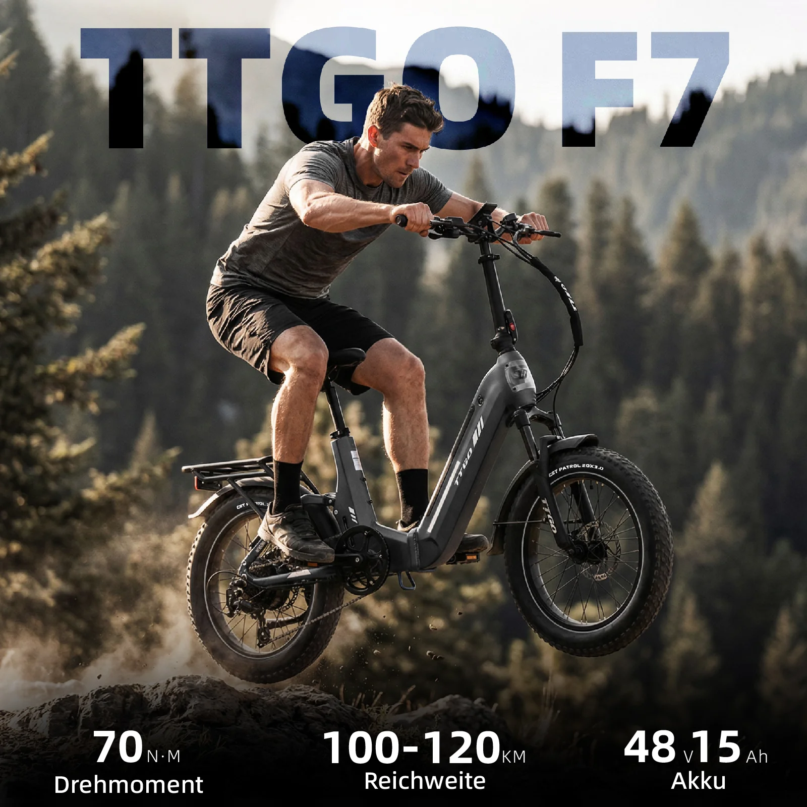 F7 20" 48V 250W Hinterradmotor 70Nm 48V15Ah Akku 100-120km Reichweite E-Bike mit Vollfederung - Image 15