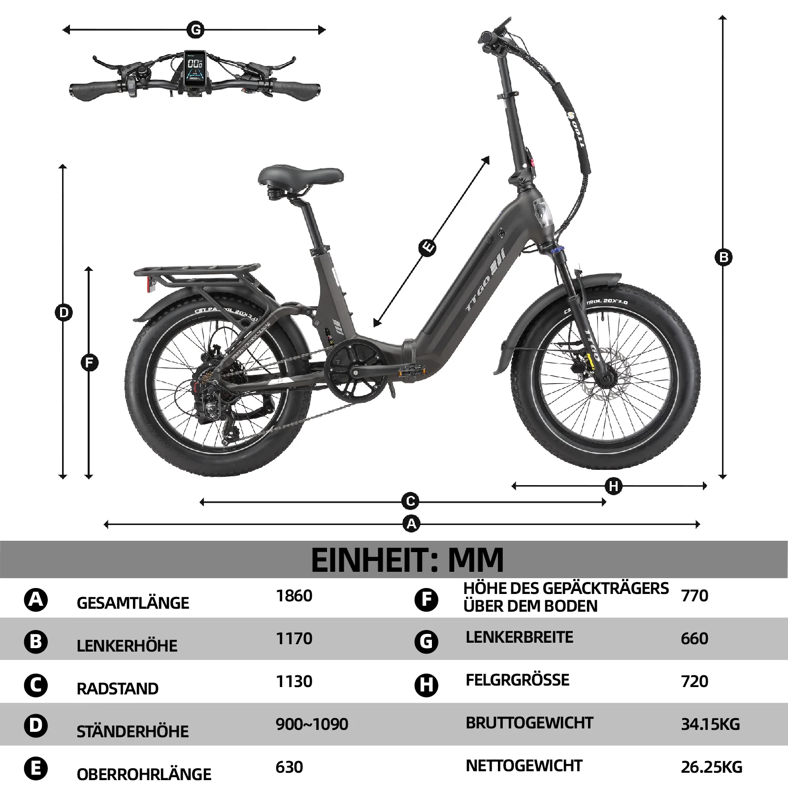 F7 20" 48V 250W Hinterradmotor 70Nm 48V15Ah Akku 100-120km Reichweite E-Bike mit Vollfederung - Image 17