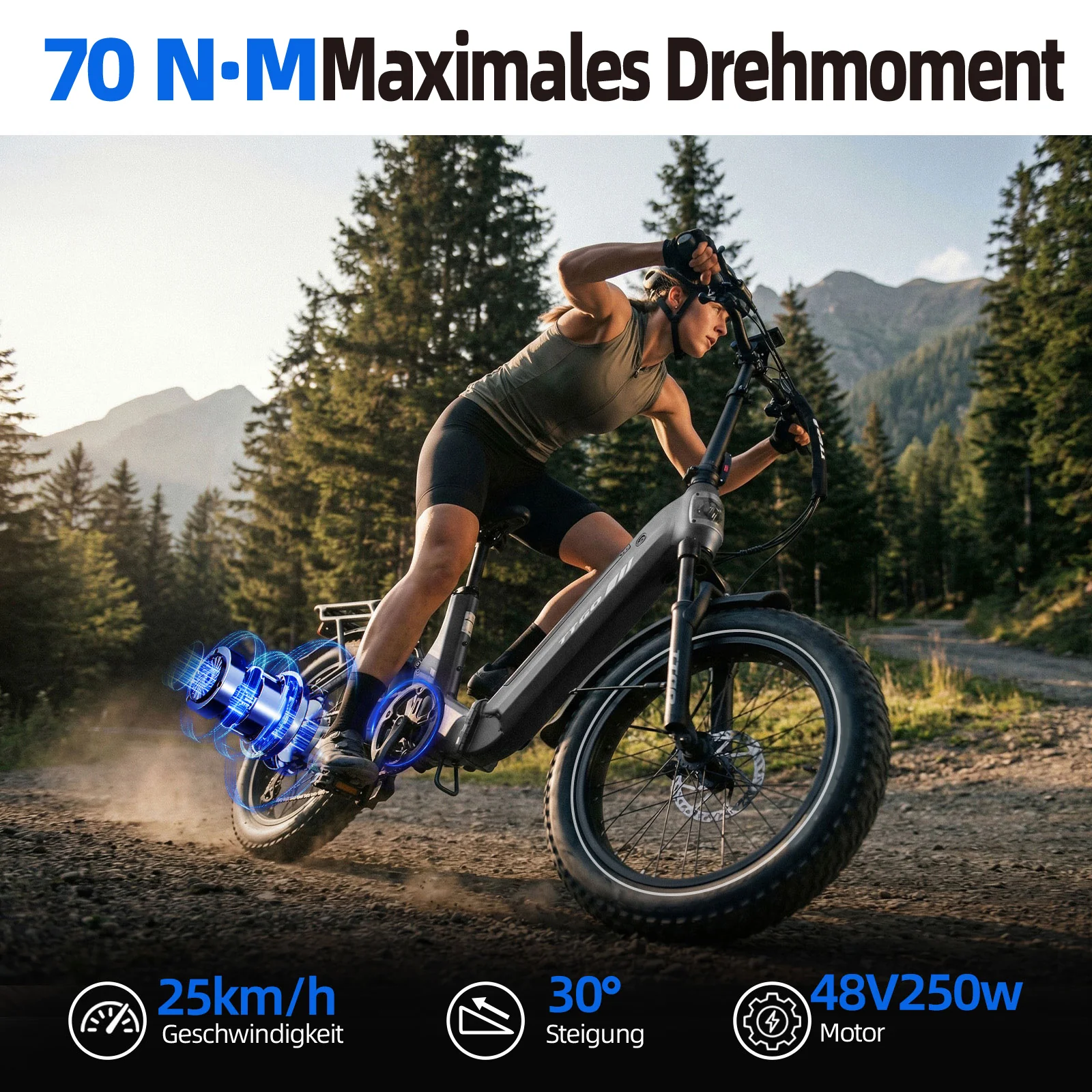 F7 20" 48V 250W Hinterradmotor 70Nm 48V15Ah Akku 100-120km Reichweite E-Bike mit Vollfederung - Image 18