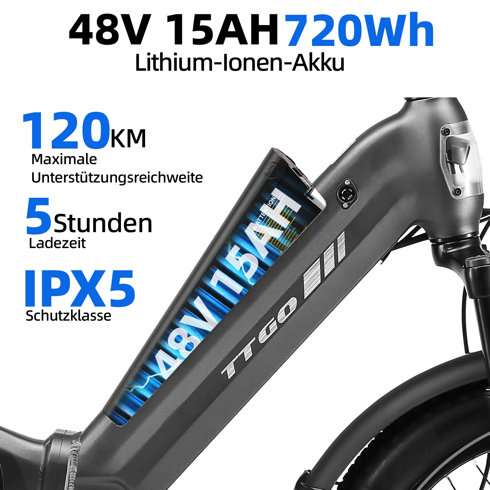 F7 20" 48V 250W Hinterradmotor 70Nm 48V15Ah Akku 100-120km Reichweite E-Bike mit Vollfederung - Image 21