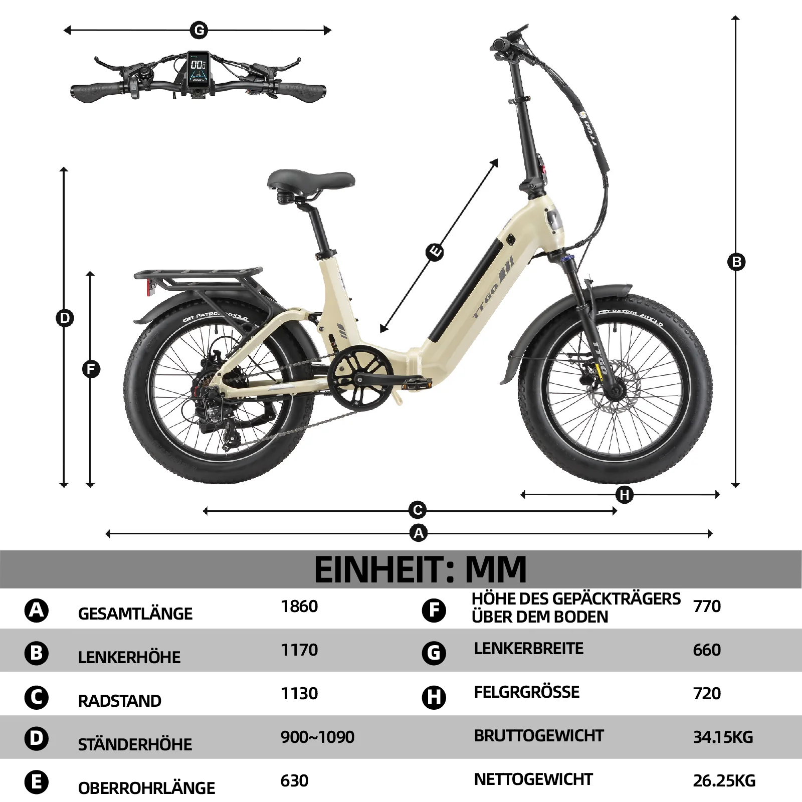 F7 20" 48V 250W Hinterradmotor 70Nm 48V15Ah Akku 100-120km Reichweite E-Bike mit Vollfederung - Image 28