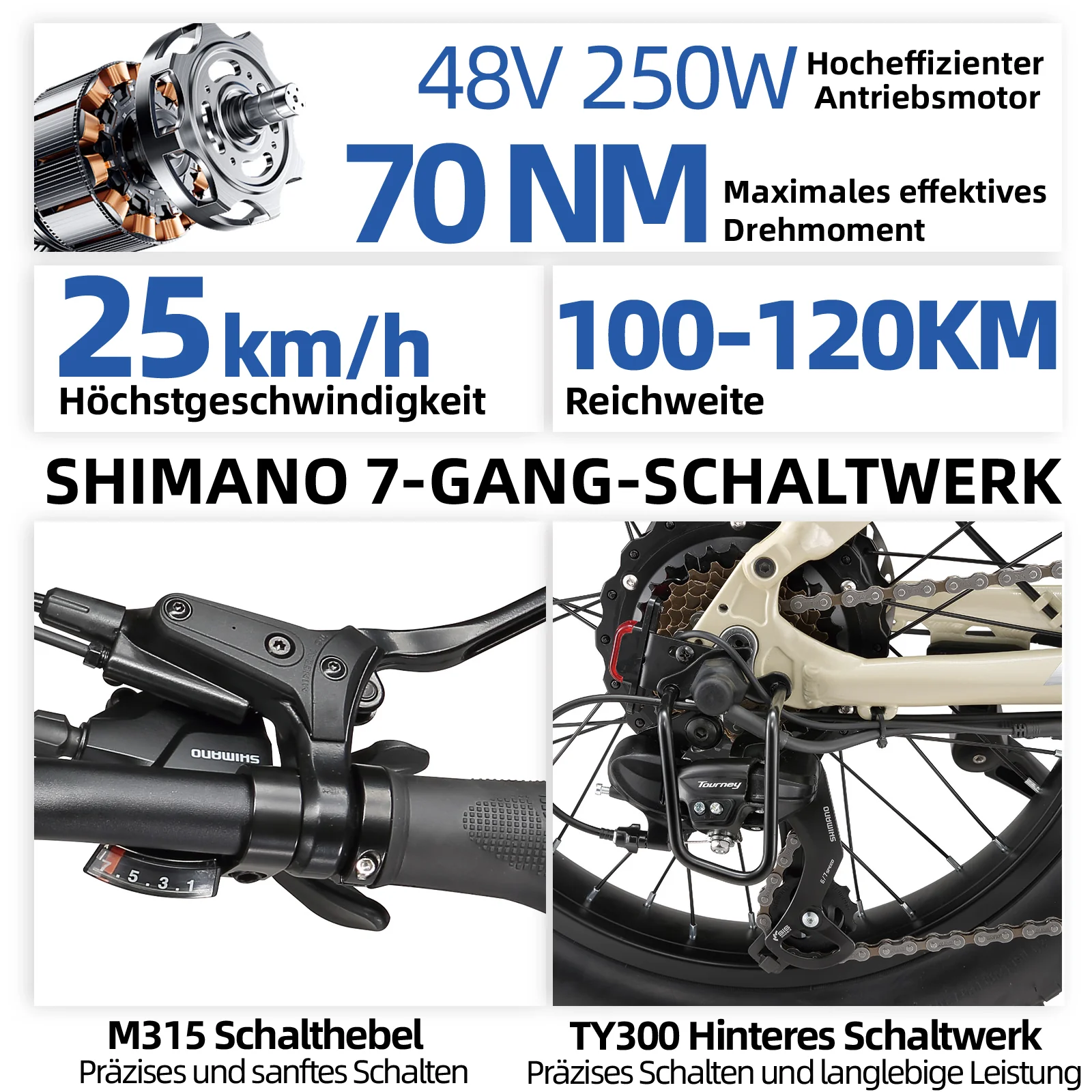 F7 20" 48V 250W Hinterradmotor 70Nm 48V15Ah Akku 100-120km Reichweite E-Bike mit Vollfederung - Image 35