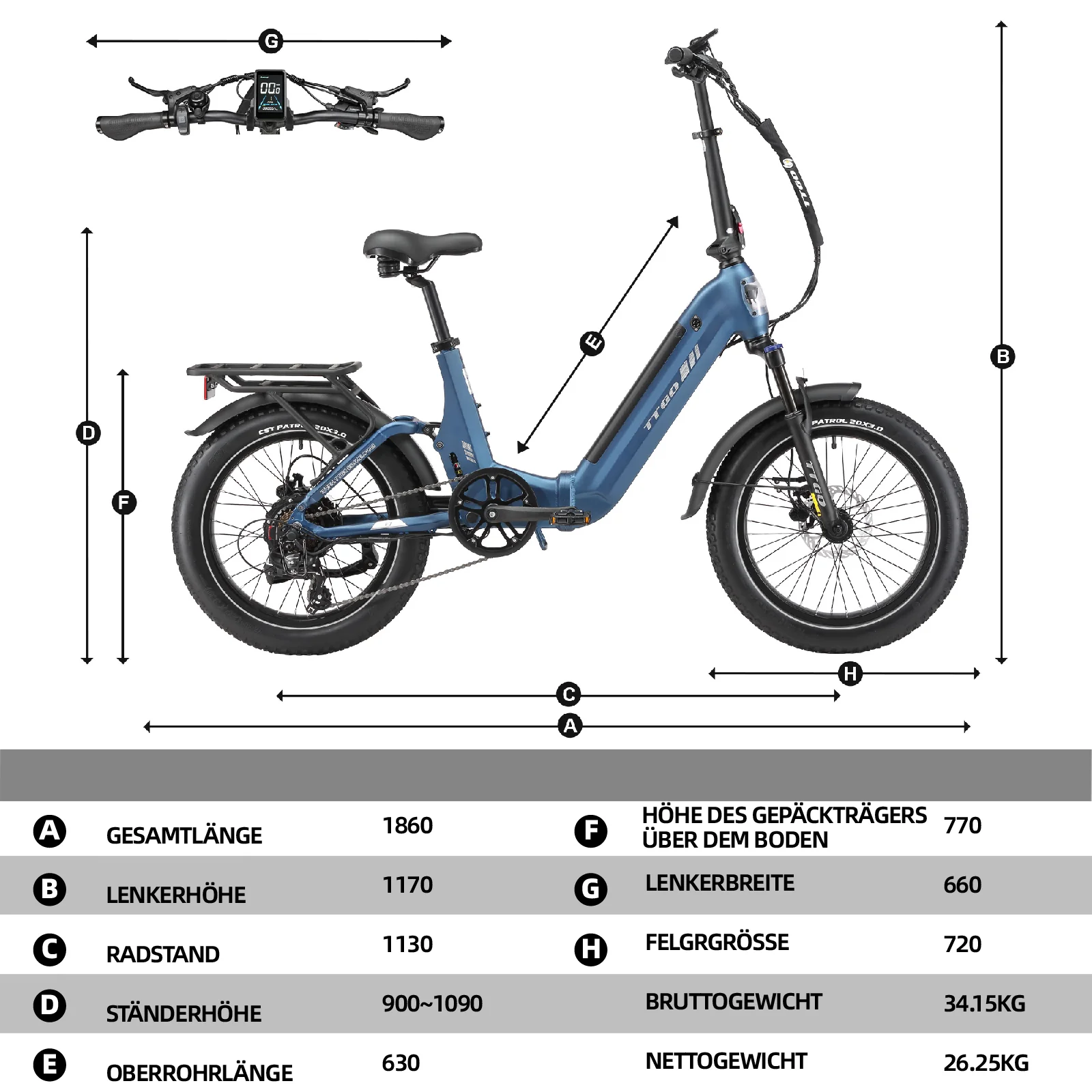 F7 20" 48V 250W Hinterradmotor 70Nm 48V15Ah Akku 100-120km Reichweite E-Bike mit Vollfederung - Image 6