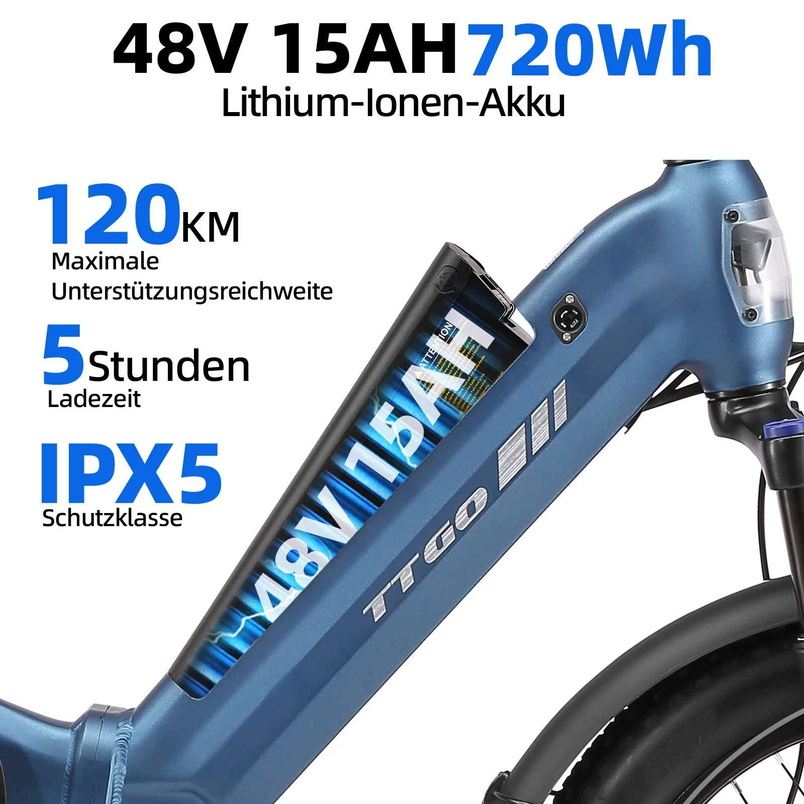 F7 20" 48V 250W Hinterradmotor 70Nm 48V15Ah Akku 100-120km Reichweite E-Bike mit Vollfederung - Image 8