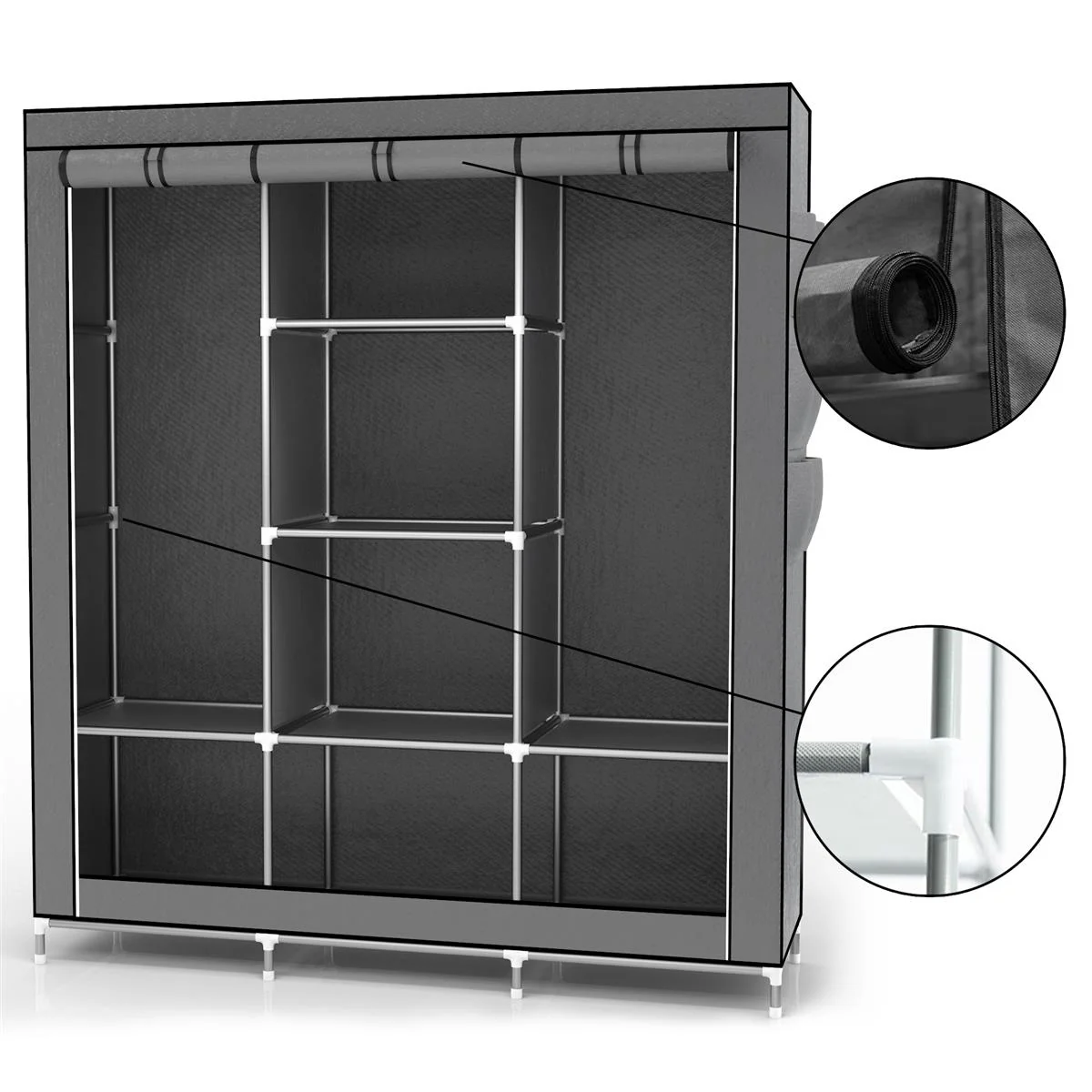 Faltschrank 130x175x45 cm Kleiderschrank aus Stoff mit Reißverschluss Kleiderstange - Image 5