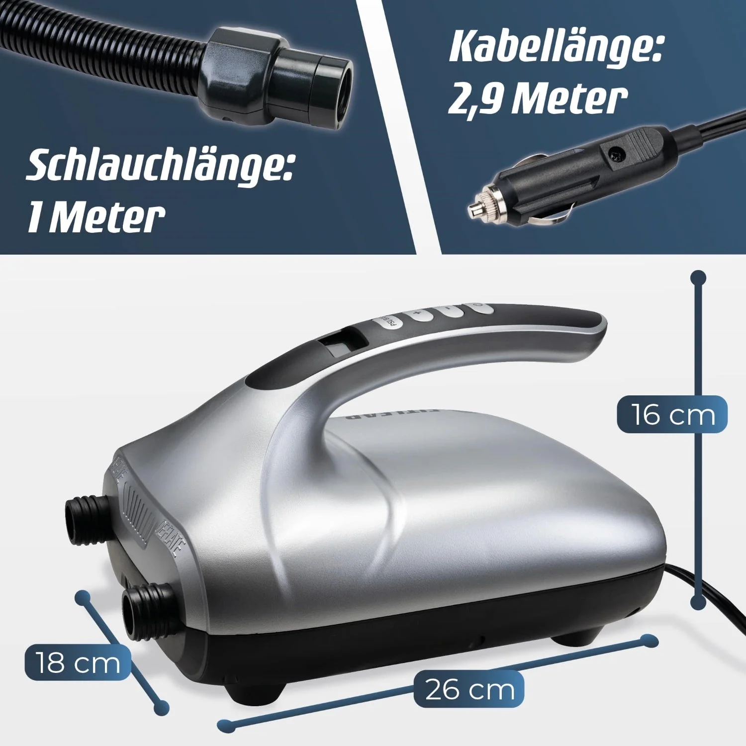 Fitleap SUP Pumpe elektrisch 20PSI, 12V, 2-in-1 für SUP, Kajak, Zelt & Luftmatratze - Image 7