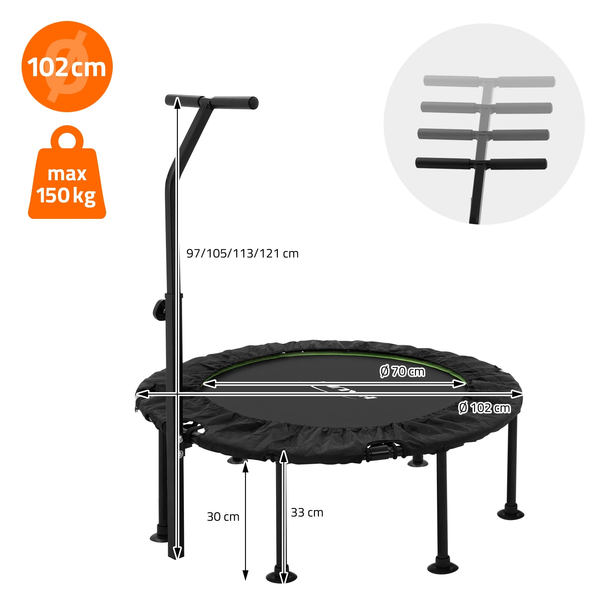 Fitness Trampolin Indoor faltbar Grün mit höhenverstellbarem Haltegriff, für Zuhause - Image 12