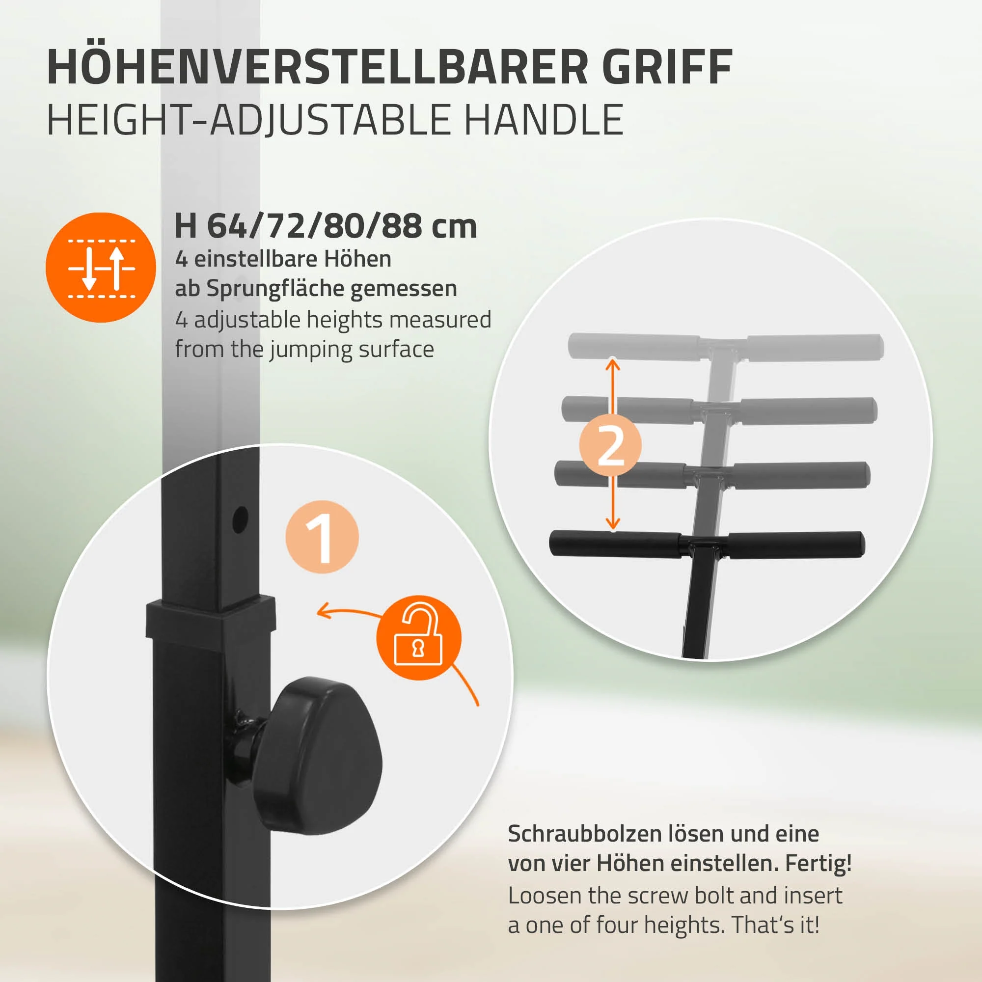 Fitness Trampolin Indoor faltbar Grün mit höhenverstellbarem Haltegriff, für Zuhause - Image 8