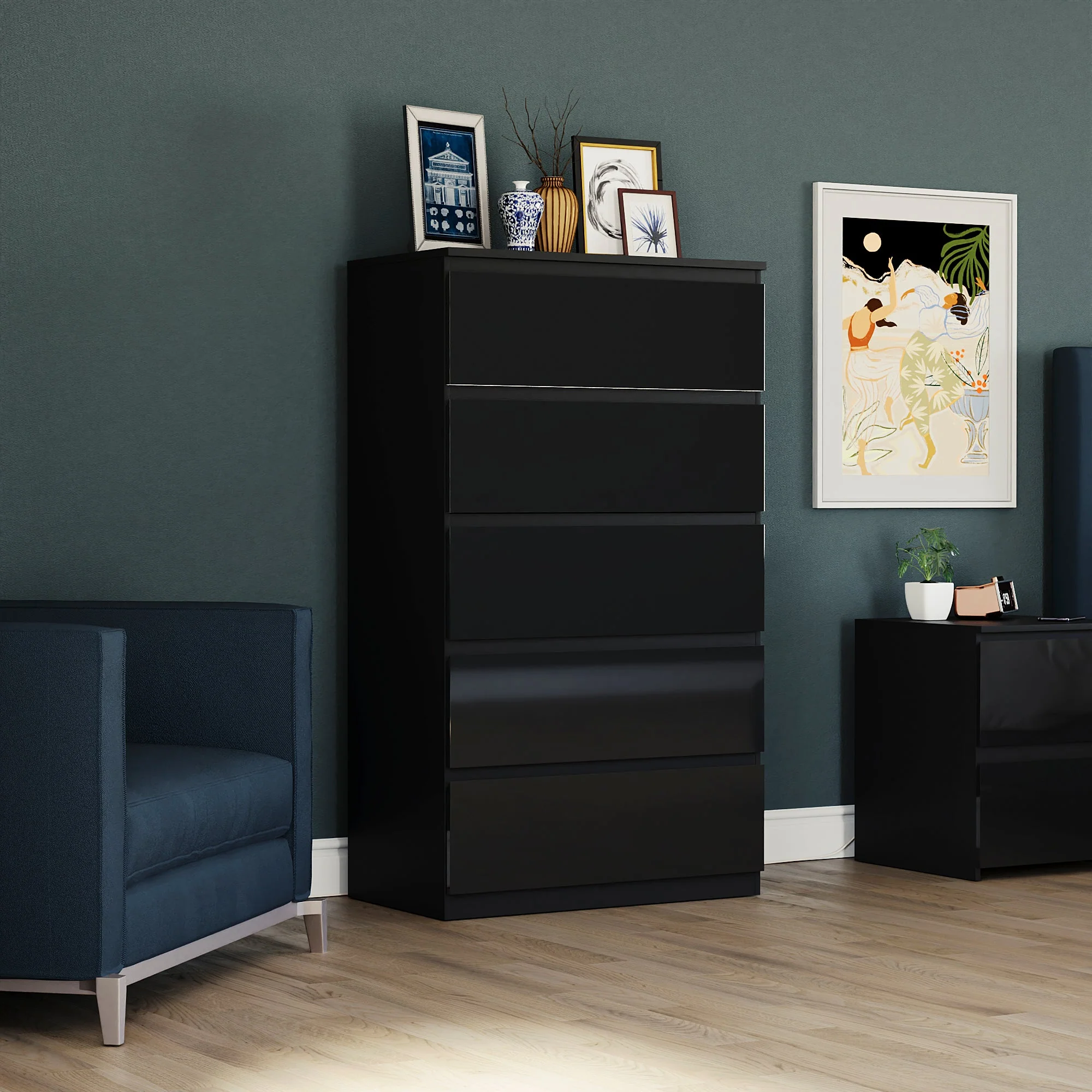 Glinton Schwarze Hochglanz-Kommode mit 5 Schubladen – Moderne Schlafzimmermöbel, 100 % FSC - Image 12