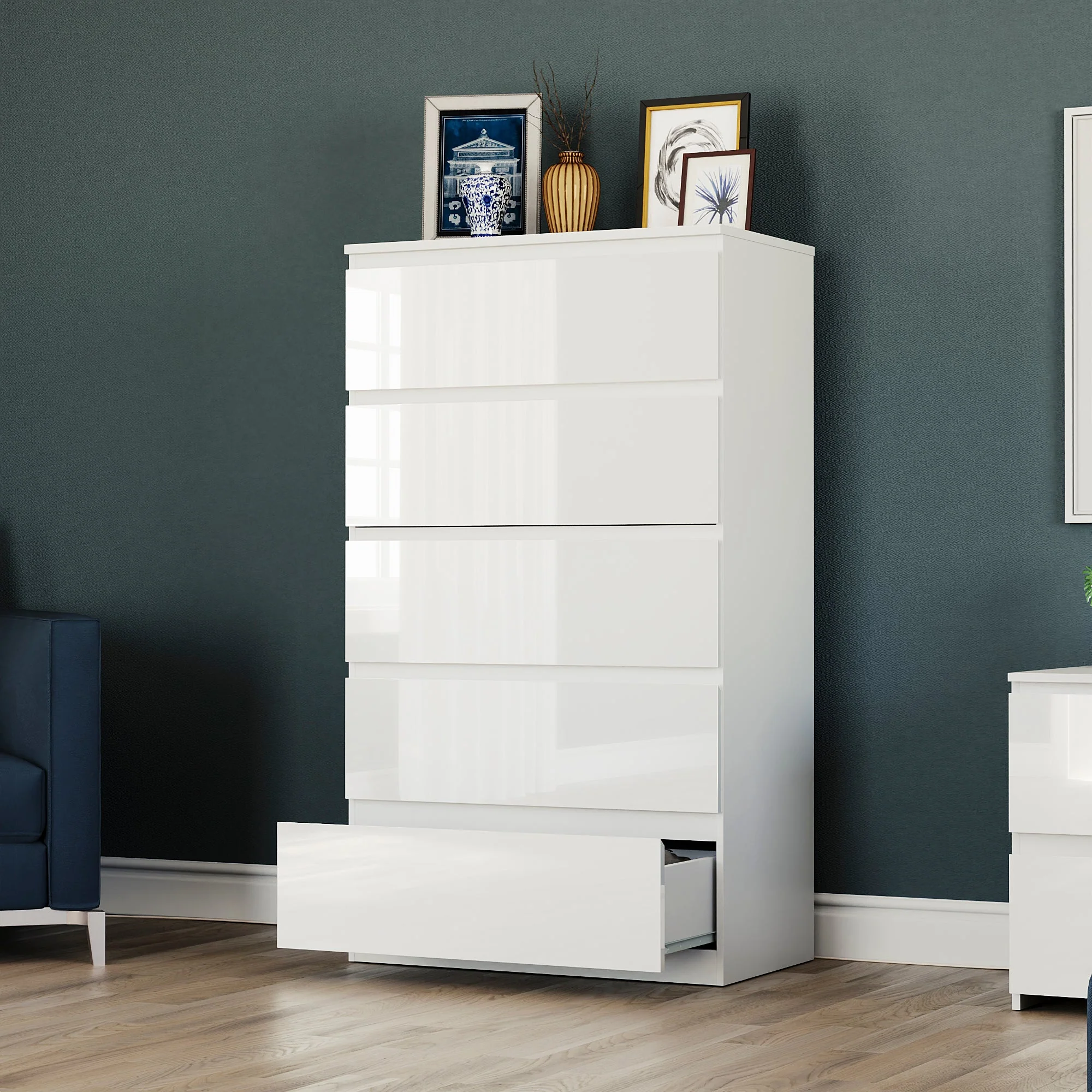 Glinton Schwarze Hochglanz-Kommode mit 5 Schubladen – Moderne Schlafzimmermöbel, 100 % FSC - Image 19