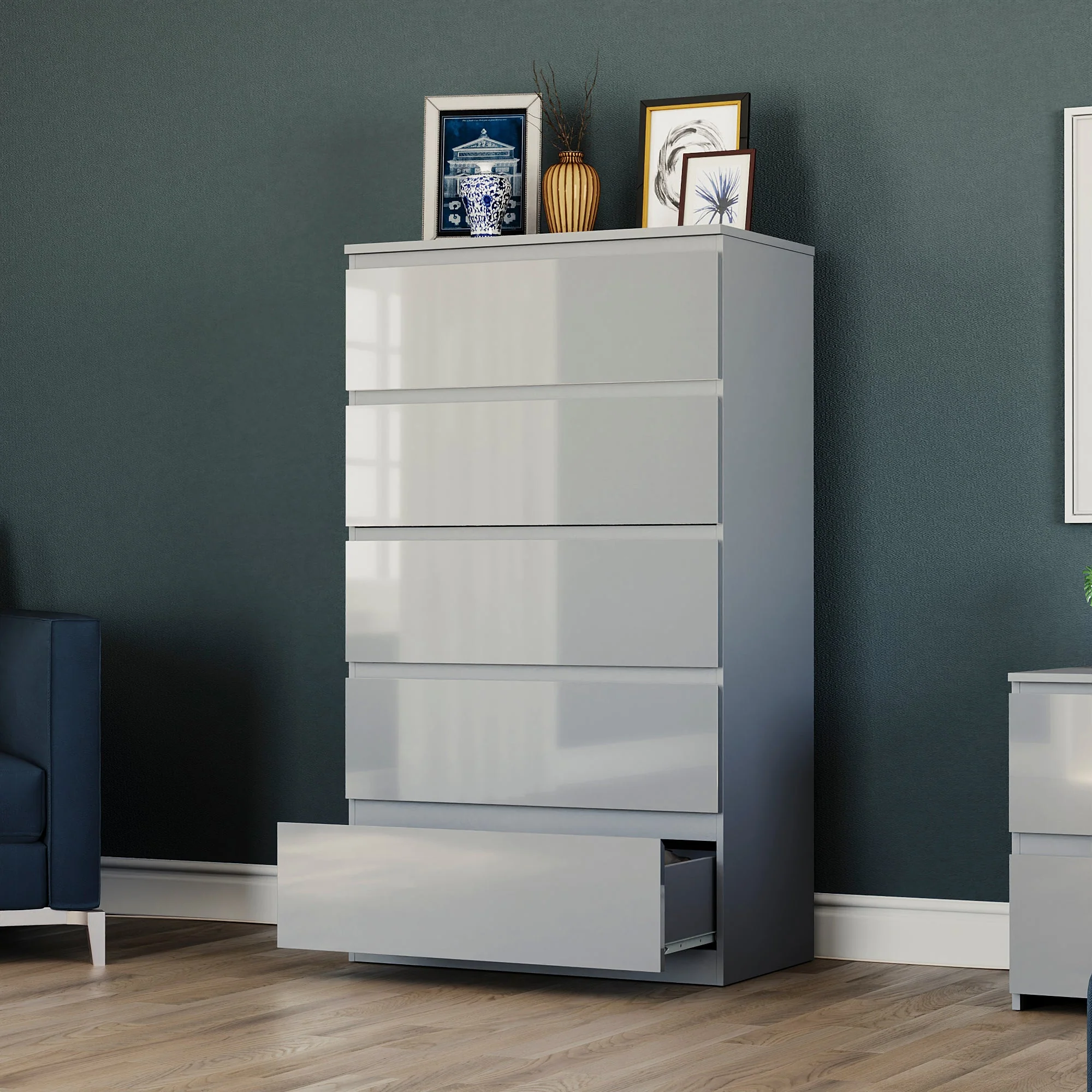 Glinton Schwarze Hochglanz-Kommode mit 5 Schubladen – Moderne Schlafzimmermöbel, 100 % FSC - Image 7