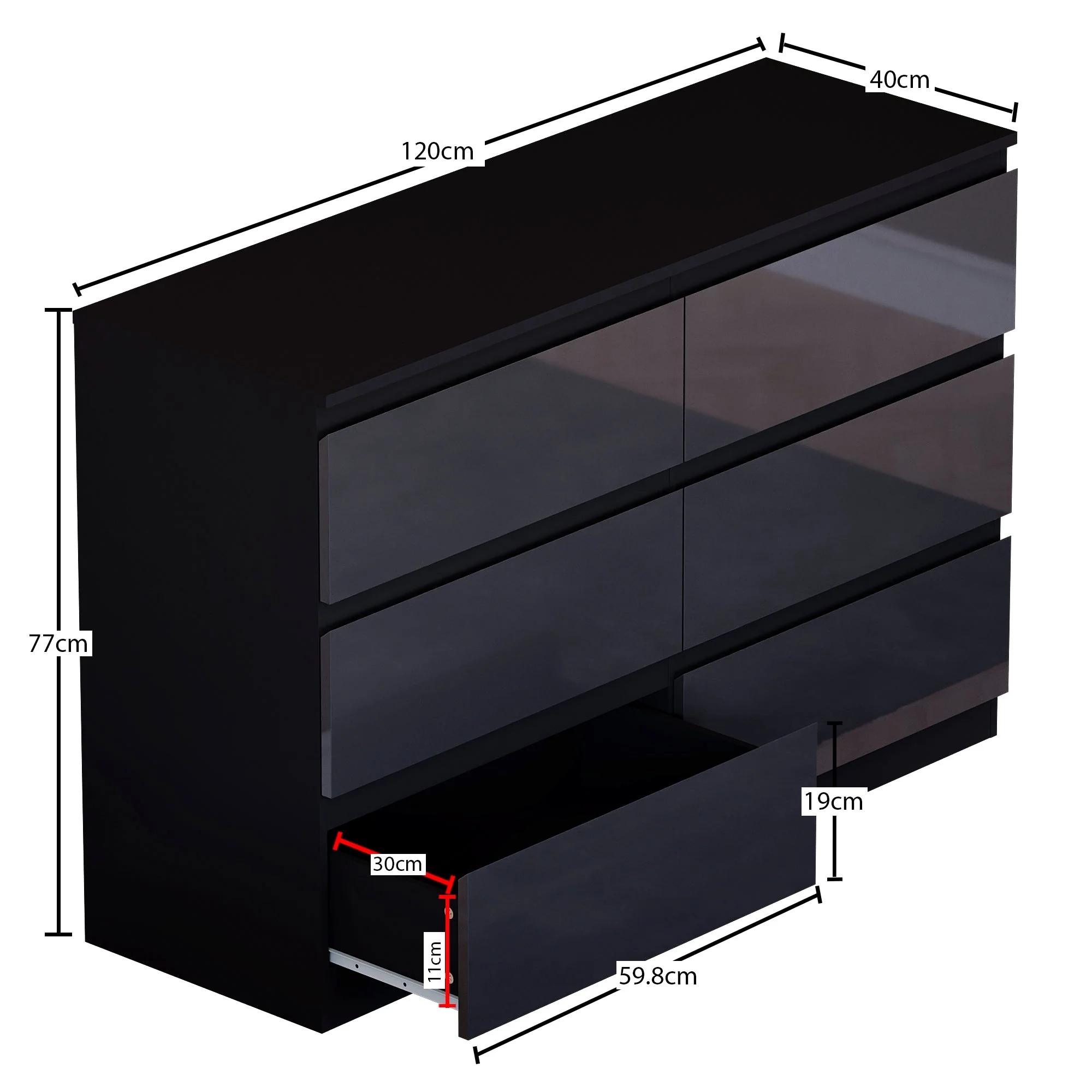 Glinton Weiß Hochglanz-Kommode mit 6 Schubladen – Moderne Schlafzimmermöbel, 100 % FSC-zertifiziert - Image 10