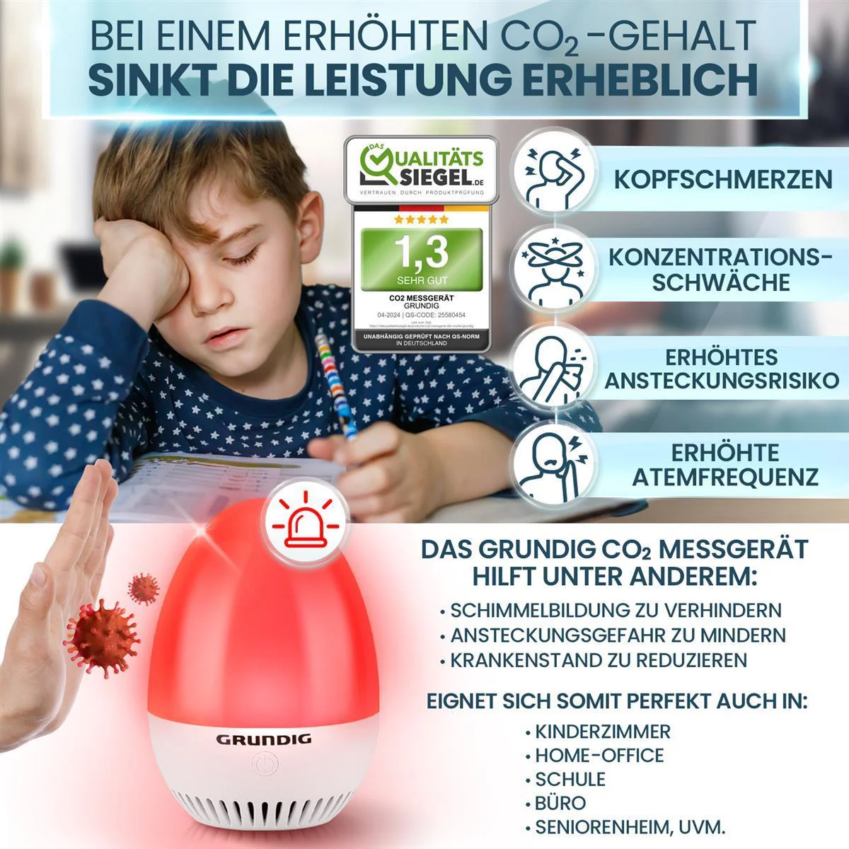 CO2 Messgerät Luftqualität Ampel - mobiles hochpräzises Messgerät GRUNDIG - Image 7