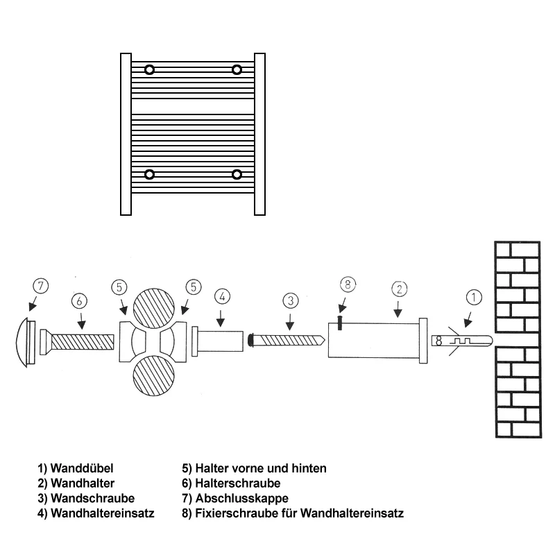 Halterung für Badheizkörper - Weiß - für gerade und gebogene Modelle - Montagematerial - Image 2