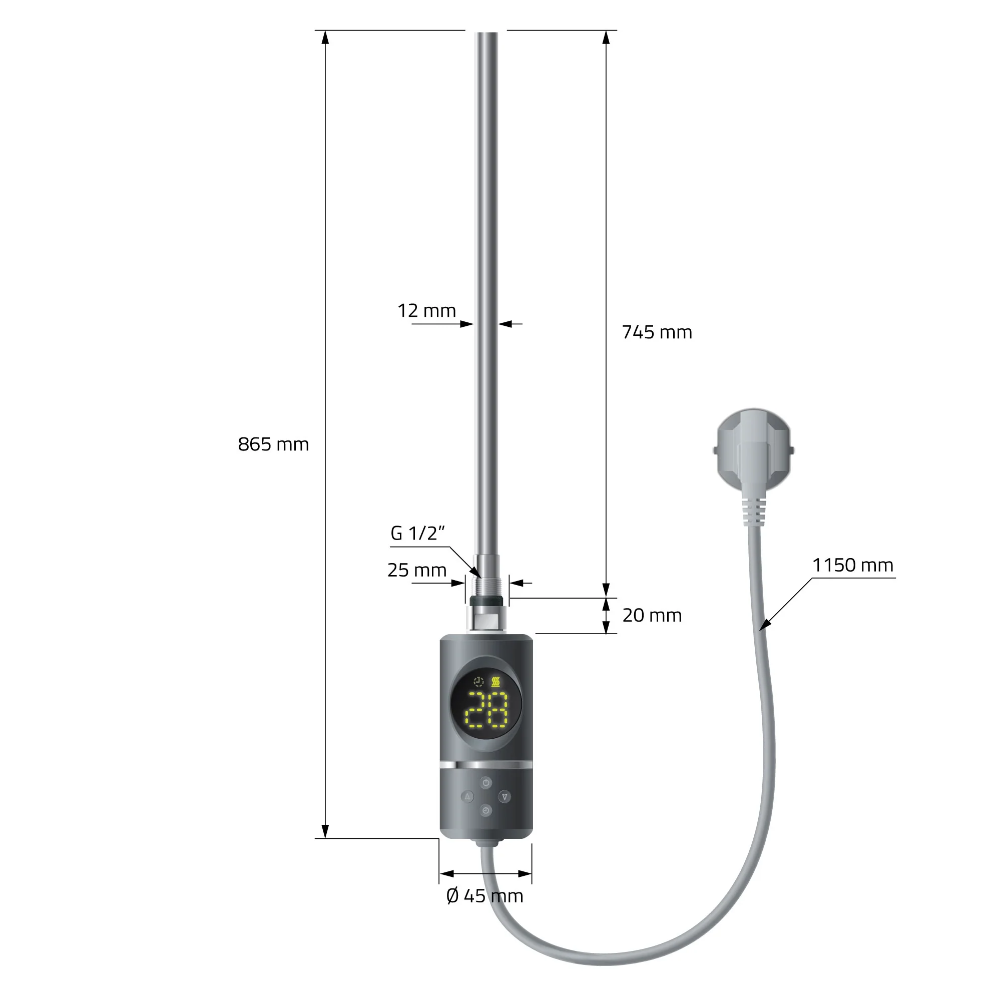 Heizstab 1200W Anthrazit mit Thermostat und LCD Bildschirm ML-Design - Image 3