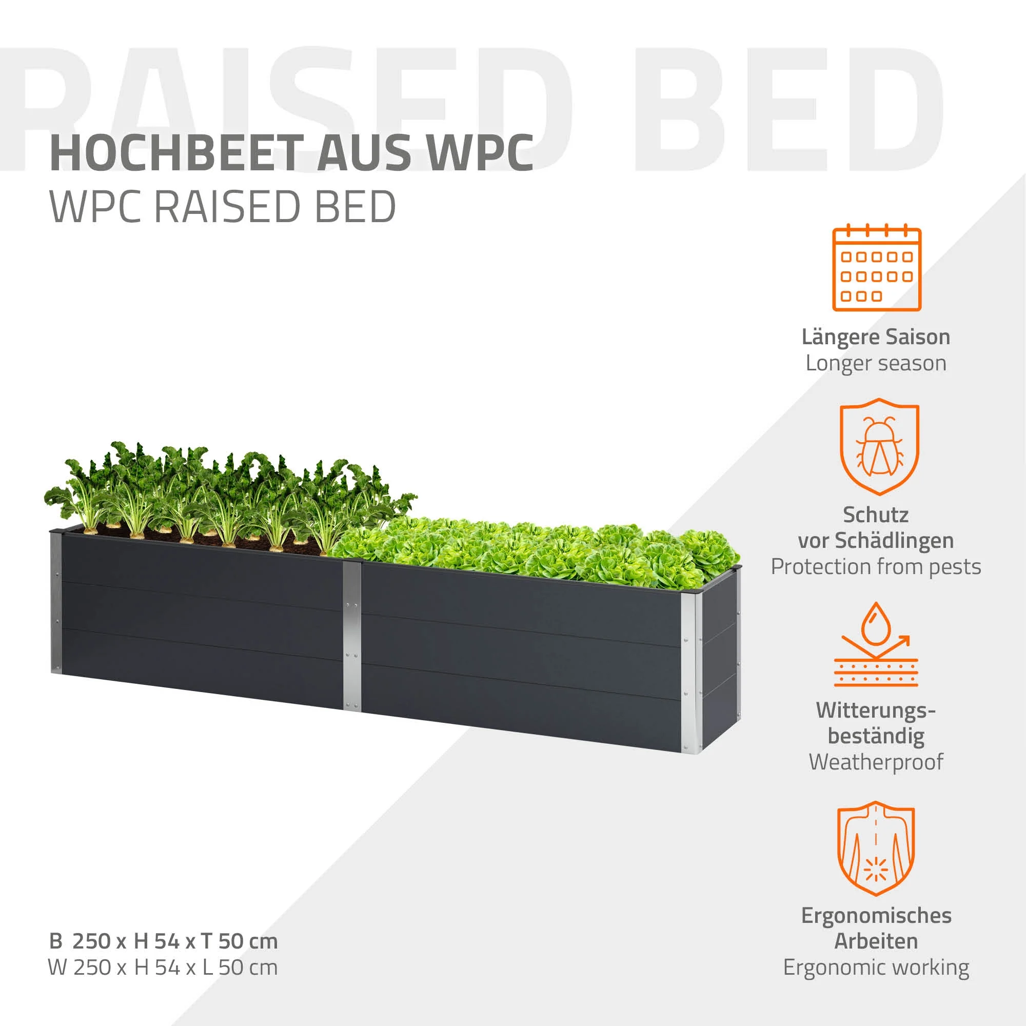 Hochbeet 250x50x54 cm Anthrazit aus WPC ML-Design - Image 2