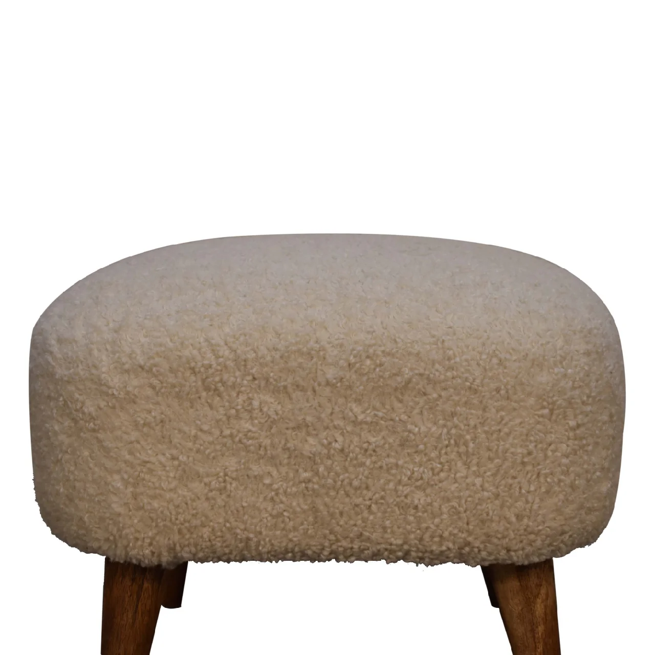 HOCKER Massives Mangoholz Bouclé Creme Eckhocker 35 x 40 x 40 cms - Image 2