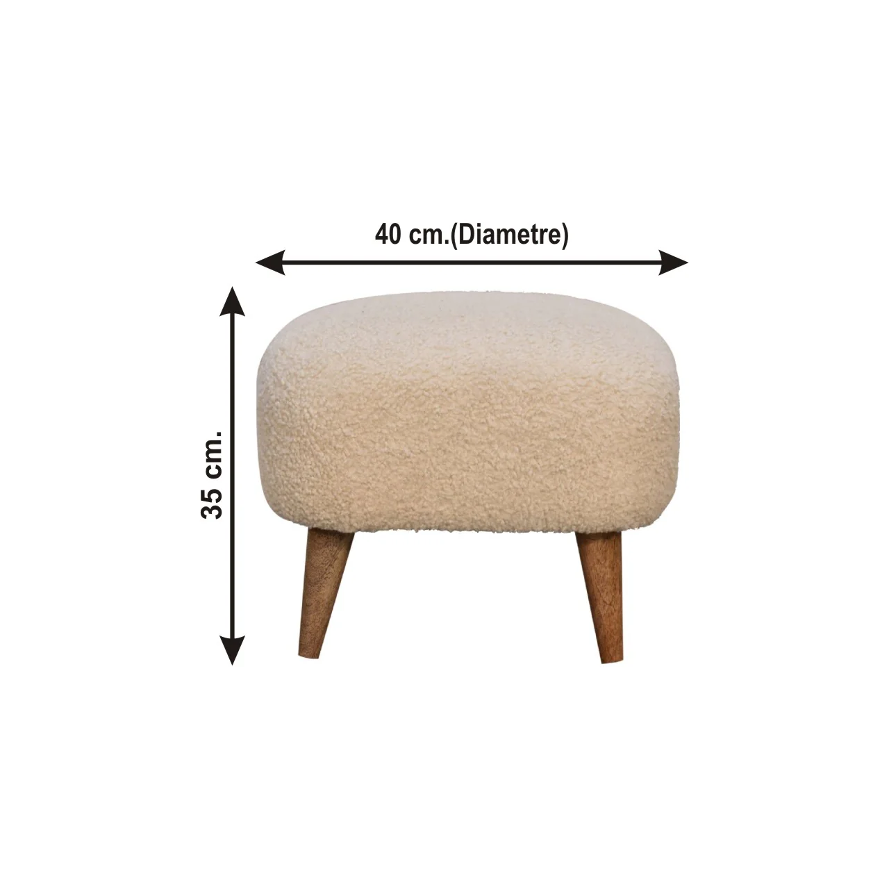 HOCKER Massives Mangoholz Bouclé Creme Eckhocker 35 x 40 x 40 cms - Image 6