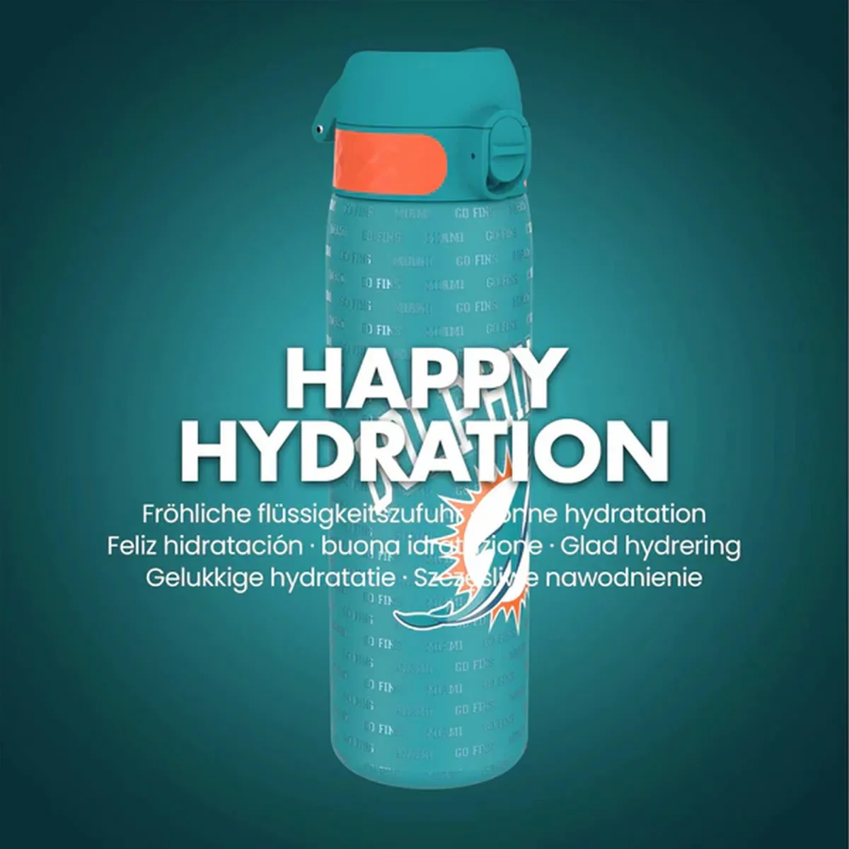ION8 Miami Dolphins NFL schmale auslaufsichere Wasserflasche, Edelstahl 600ml - Image 4