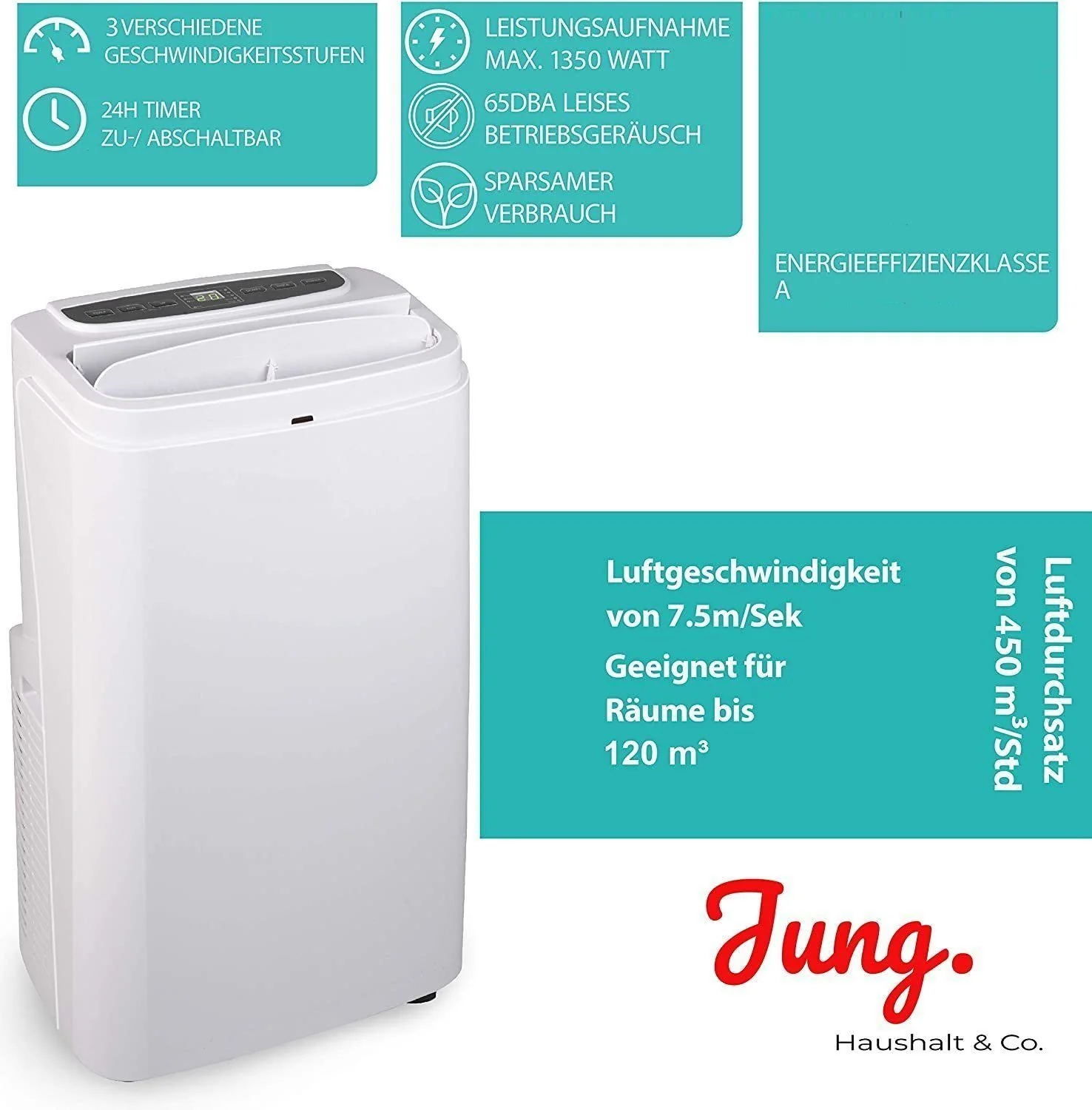 JUNG AIR Klimaanlage mobil 12000 BTU, B-Ware geprüft, 3,6 kW, leise, Klimagerät, Air Conditioner - Image 3