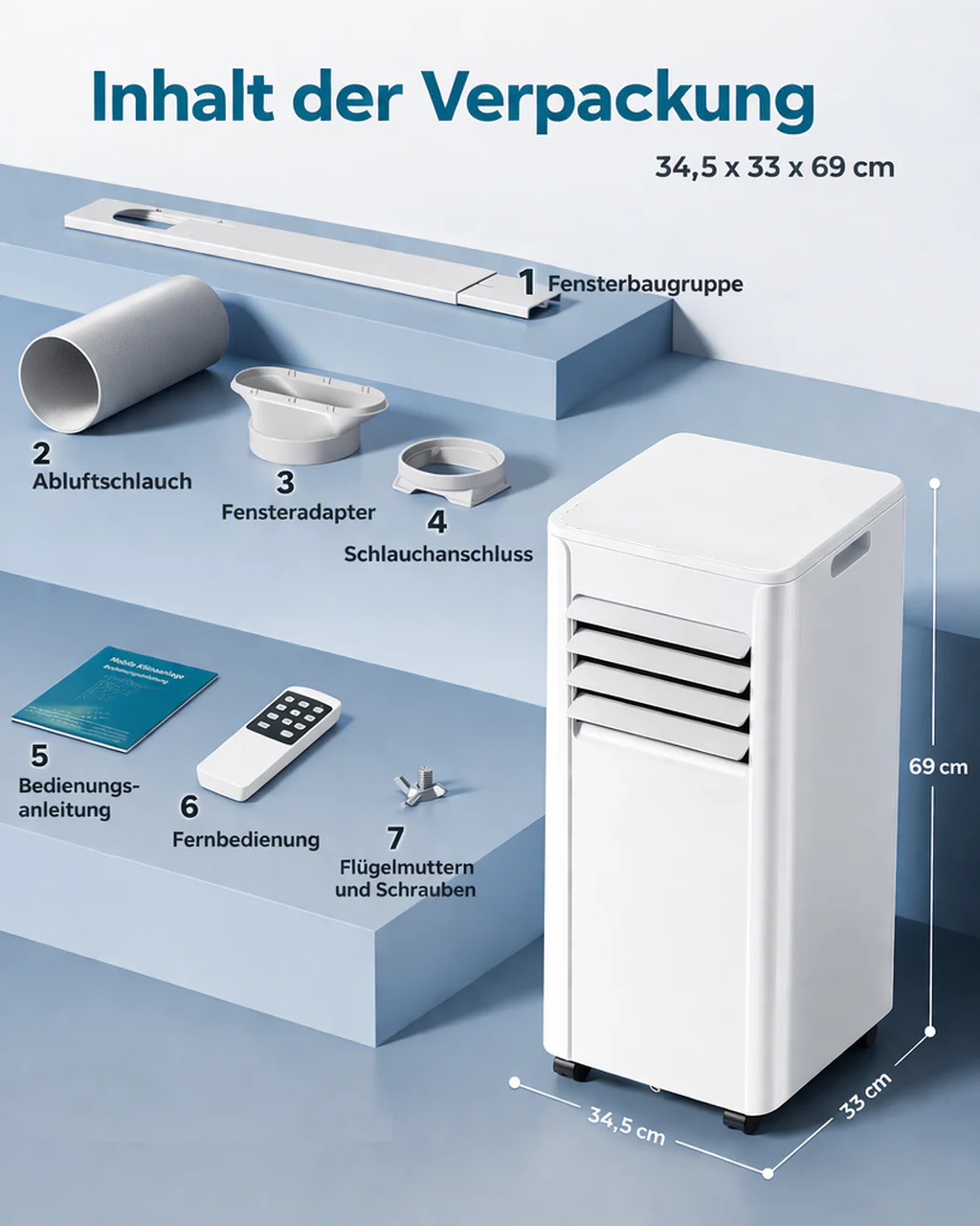JUNG LIFEAIR Mobile Klimaanlage 9000BTU 2,6 kW, 3in1 Klimagerät mobil, leise, 25m², Air Conditioner - Image 4