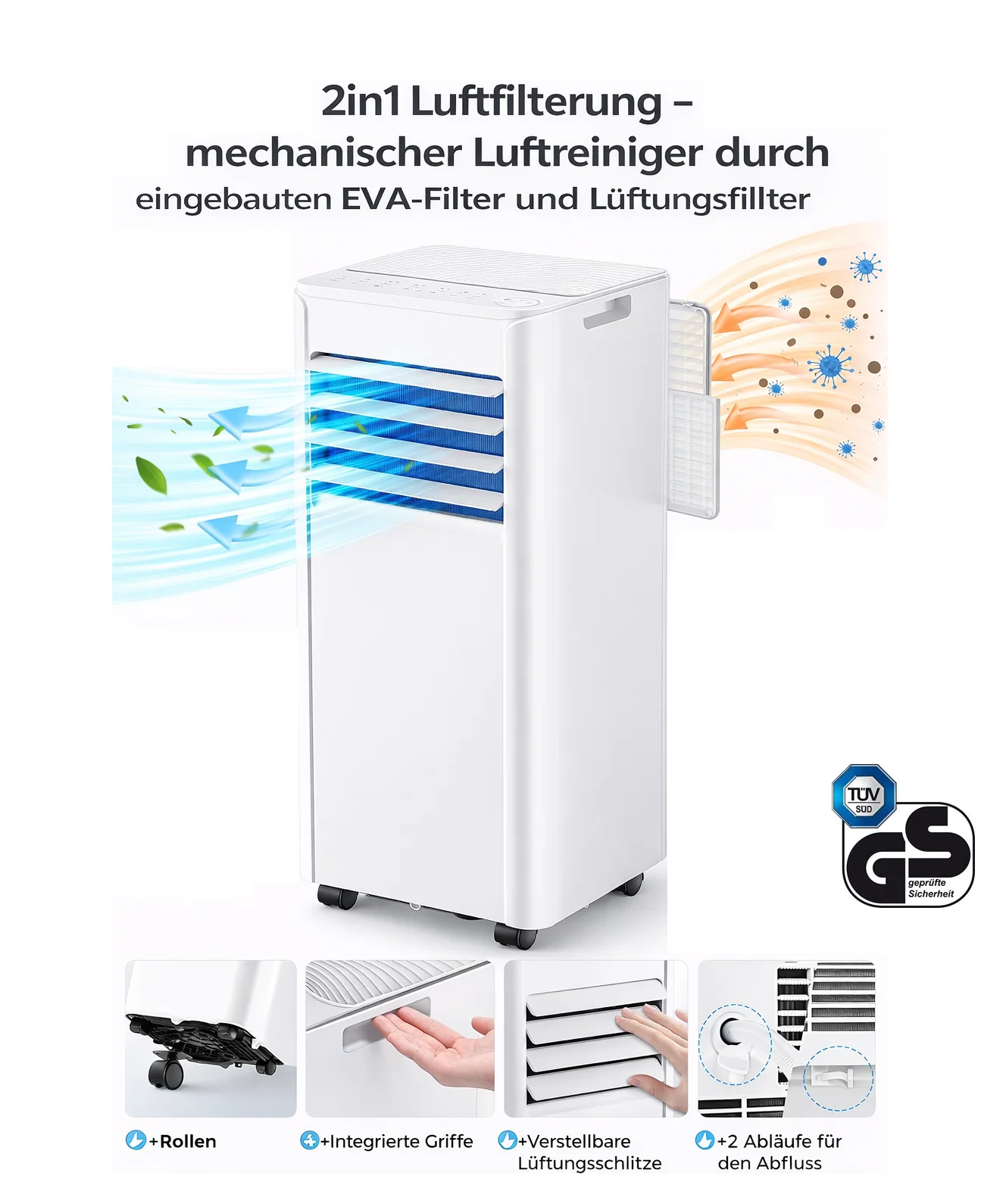JUNG LIFEAIR Mobile Klimaanlage 9000BTU 2,6 kW, 3in1 Klimagerät mobil, leise, 25m², Air Conditioner - Image 5