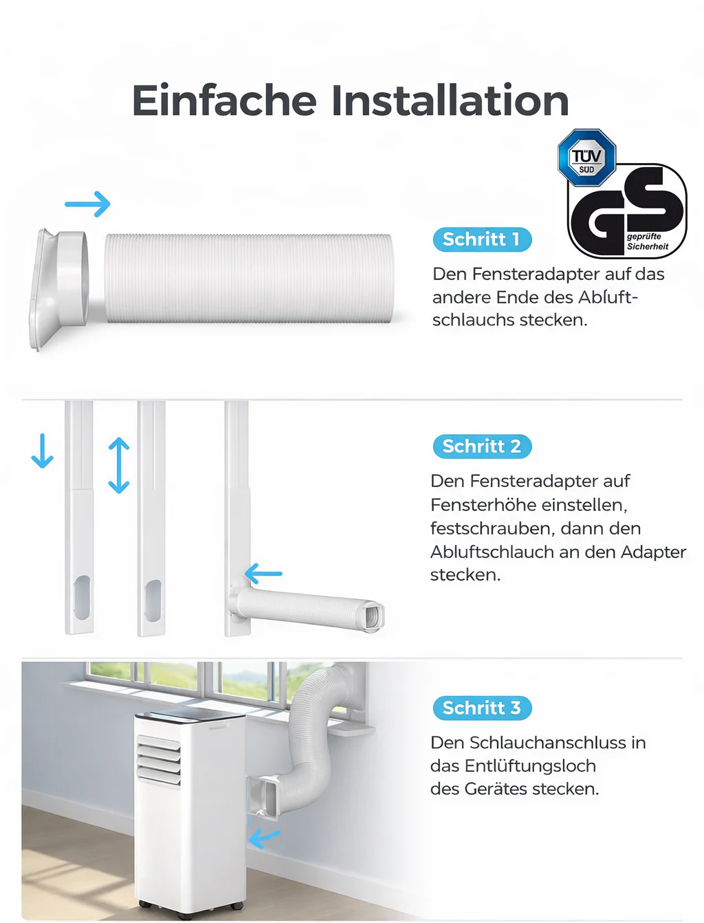 JUNG LIFEAIR Mobile Klimaanlage 9000BTU 2,6 kW, 3in1 Klimagerät mobil, leise, 25m², Air Conditioner - Image 8