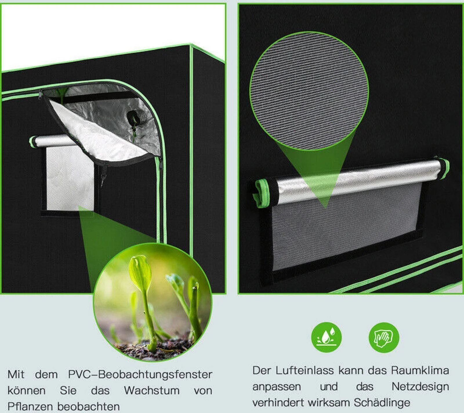 JUNG Growbox Komplettset mit LED Lampe Anbau Pflanzen 80x80x180cm Gewächshaus Grow Box Set - Image 10