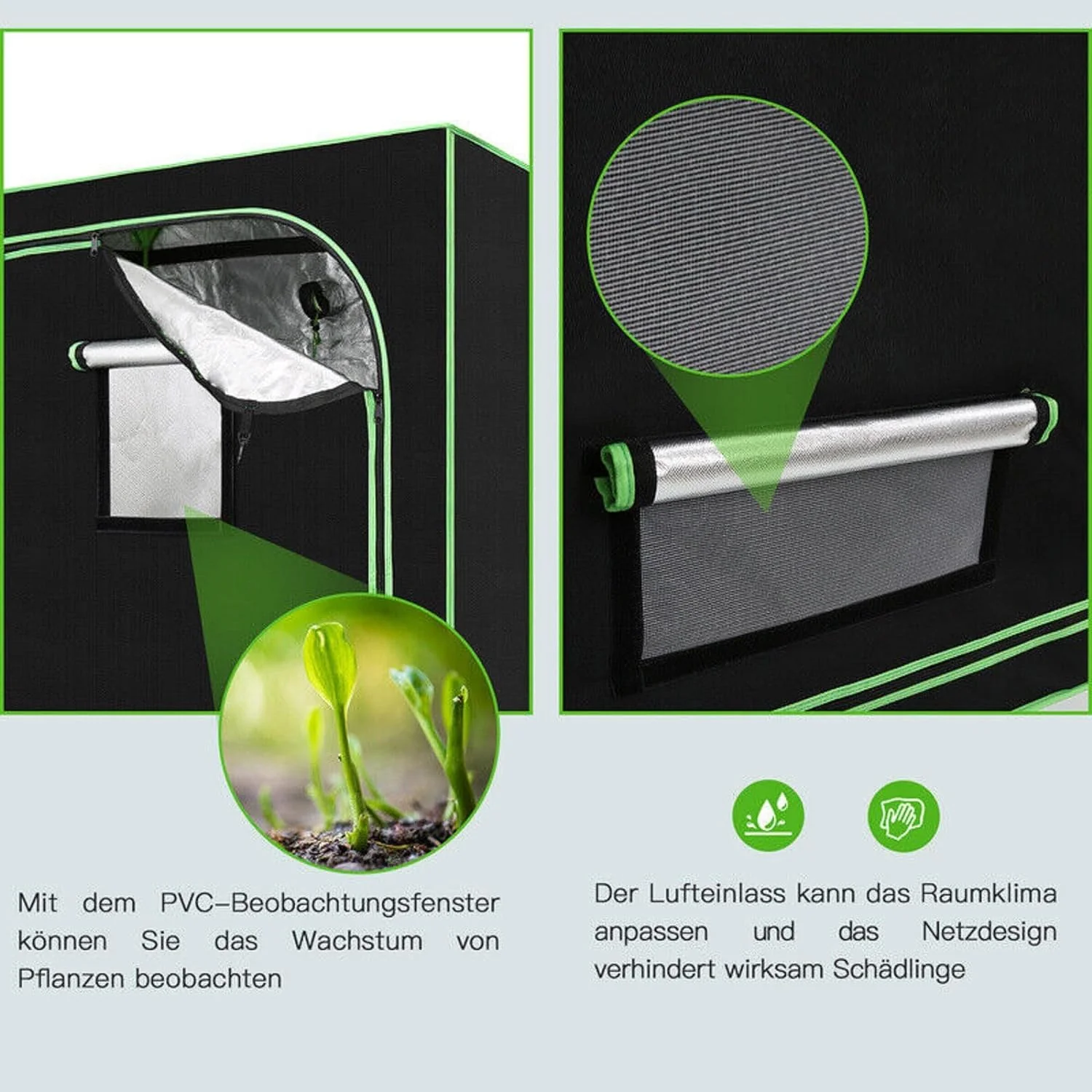 JUNG Growbox Komplettset mit LED Lampe Anbau Pflanzen 80x80x180cm Gewächshaus Grow Box Set - Image 17