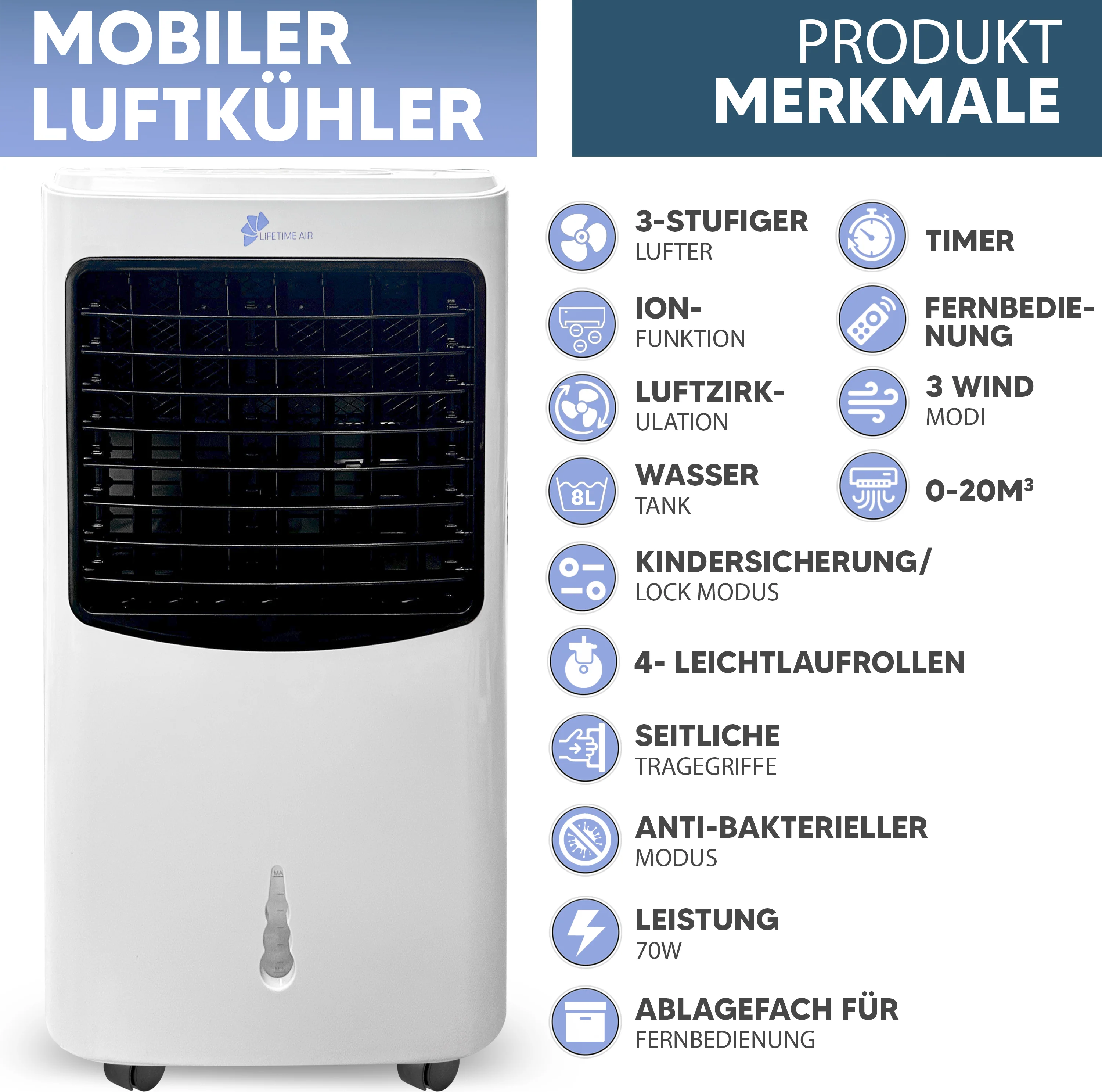 JUNG LIFETIMEDAY, Klimaanlage mobil, Klimagerät, B-Ware, Luftkühler, ohne Abluft, Fernbedienung - Image 4