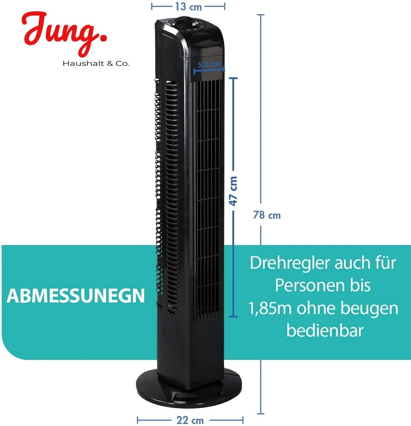 JUNG TV02 Turmventilator 76cm B-Ware, Ventilator leise, Schwarz, Energiesparend, Standventilator - Image 4