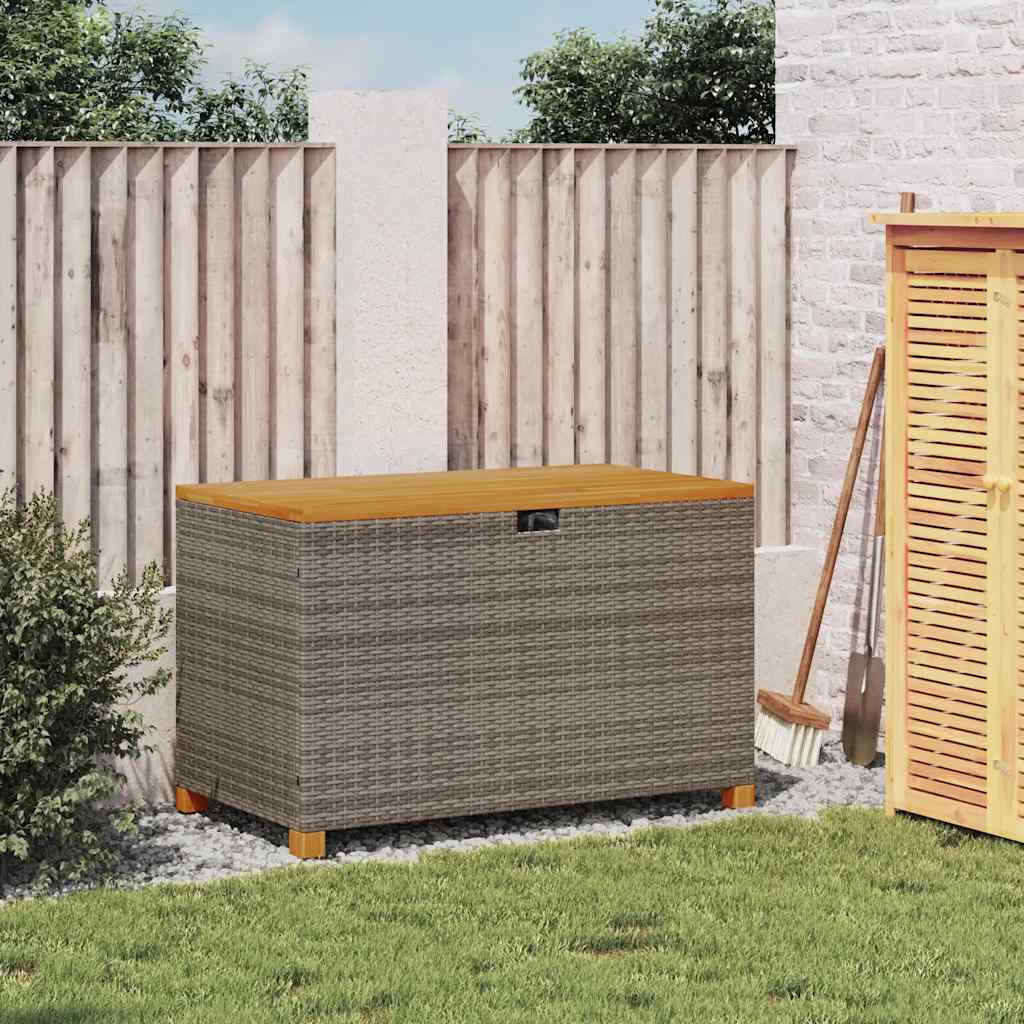 JUNG Vida Gartentruhe Grau Poly Rattan Akazienholz 110x55x63 cm Garten Balkon Terrasse - Image 3